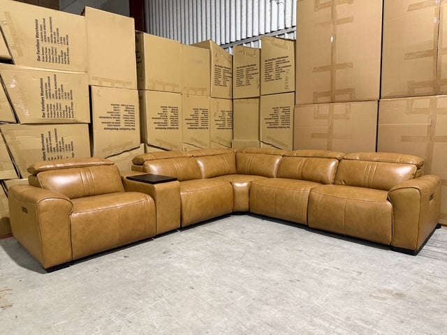 Arlo Modular Lounge With 2 Dual Motion Electric Recliners in Tan