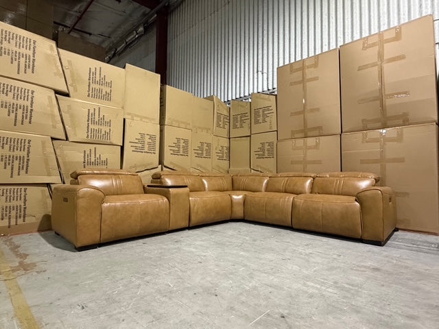 Arlo Modular Lounge With 2 Dual Motion Electric Recliners in Tan