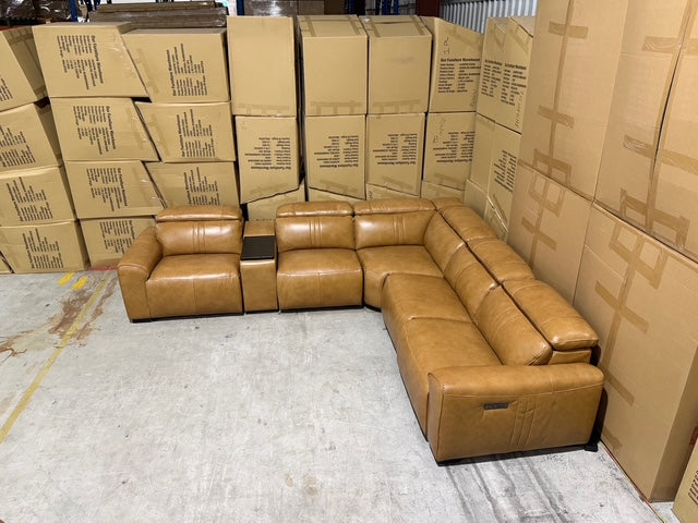 Arlo Modular Lounge With 2 Dual Motion Electric Recliners in Tan