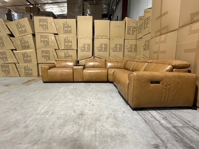 Arlo Modular Lounge With 2 Dual Motion Electric Recliners in Tan