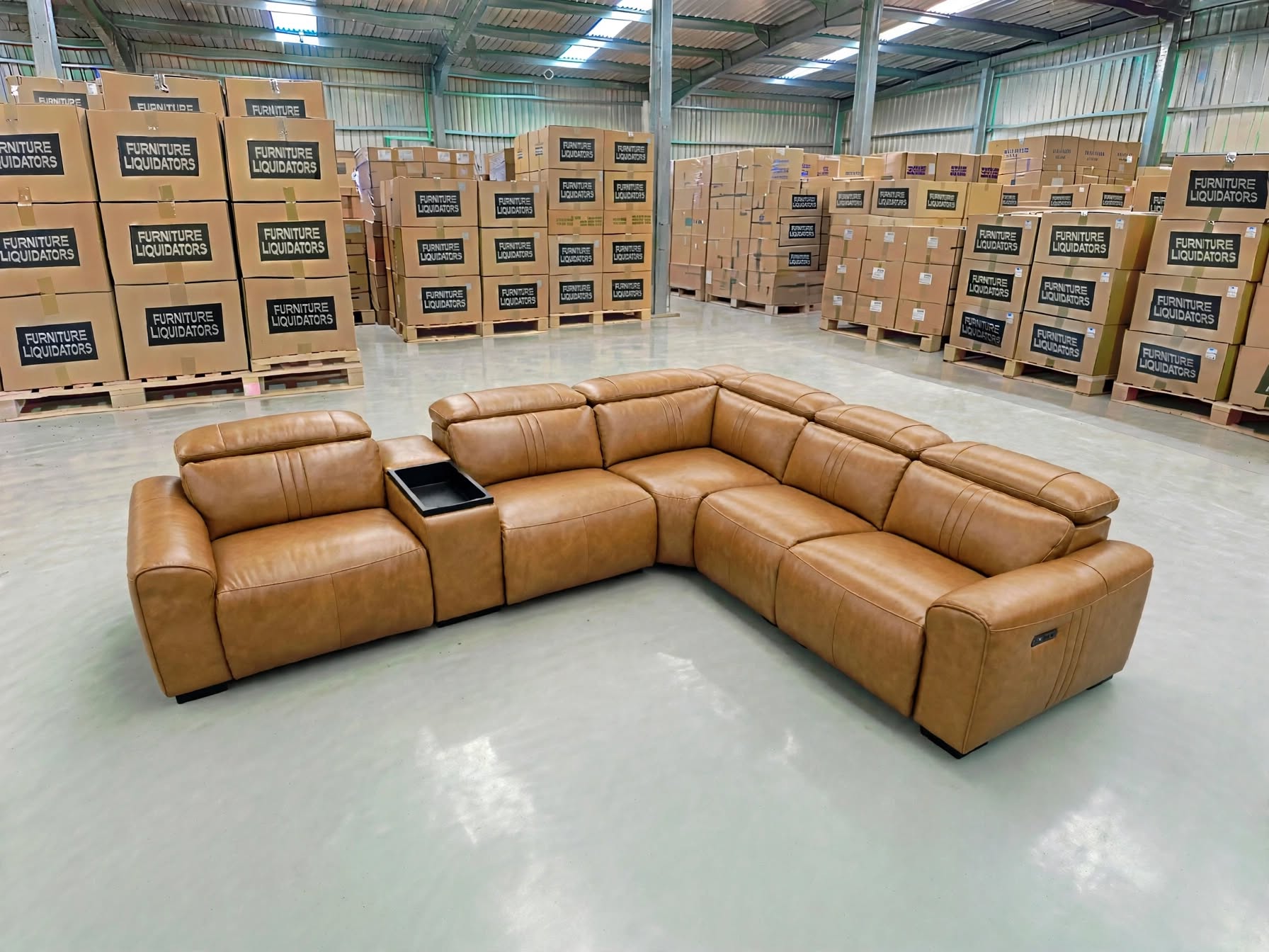 Arlo Modular Lounge With 2 Dual Motion Electric Recliners in Tan