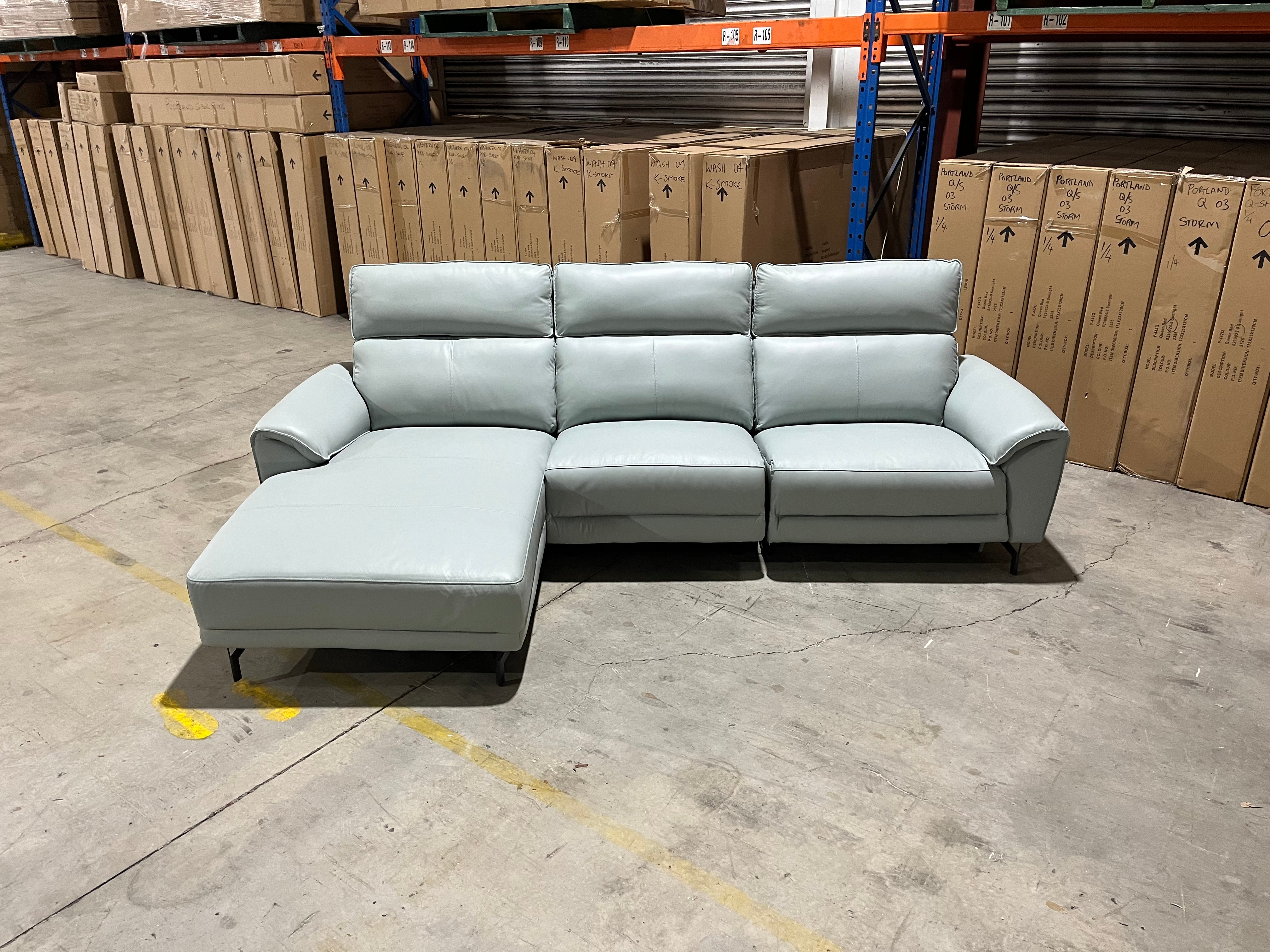 Lucca Left chaise with electric recliner in powder blue