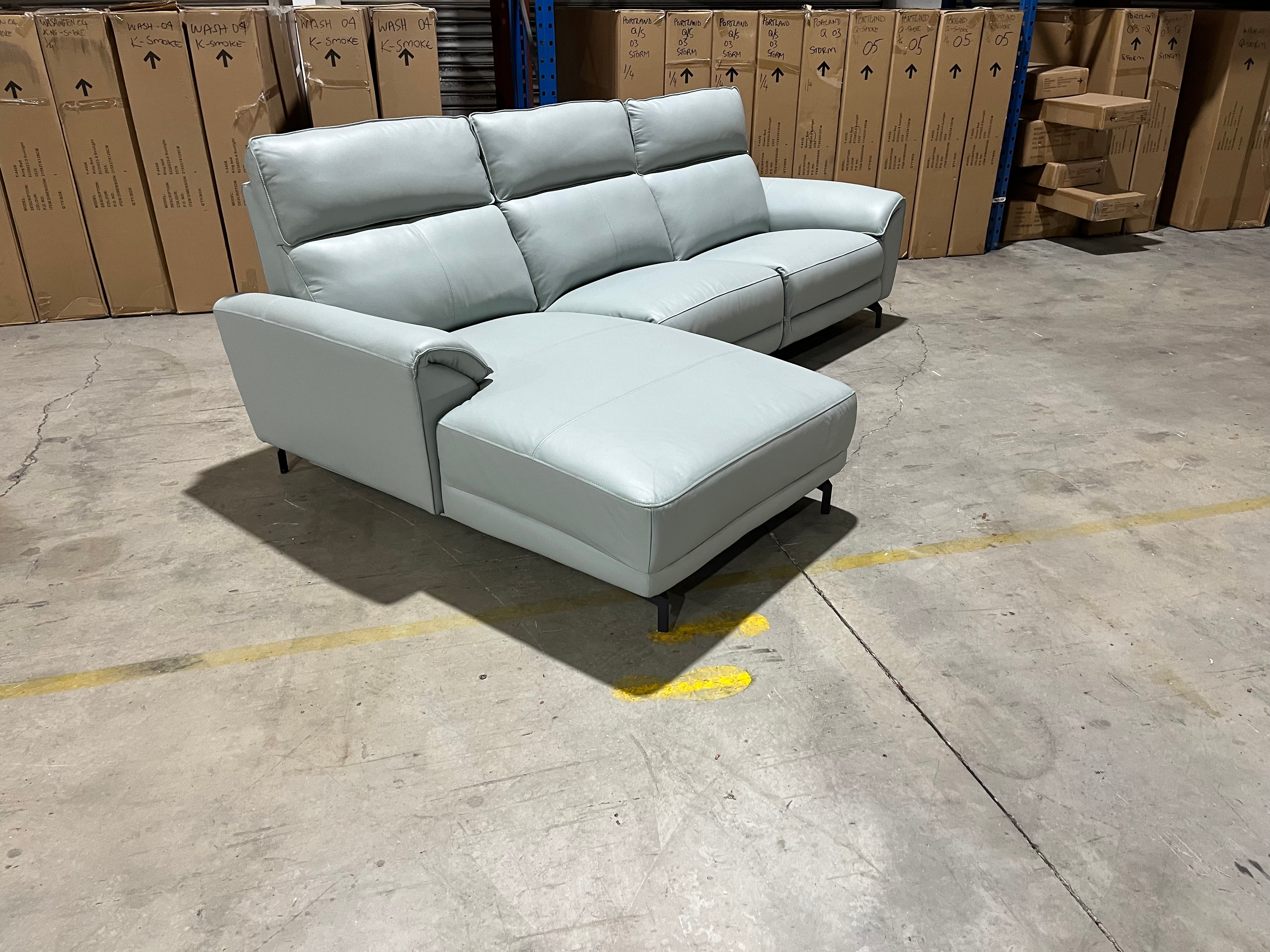 Lucca Left chaise with electric recliner in powder blue