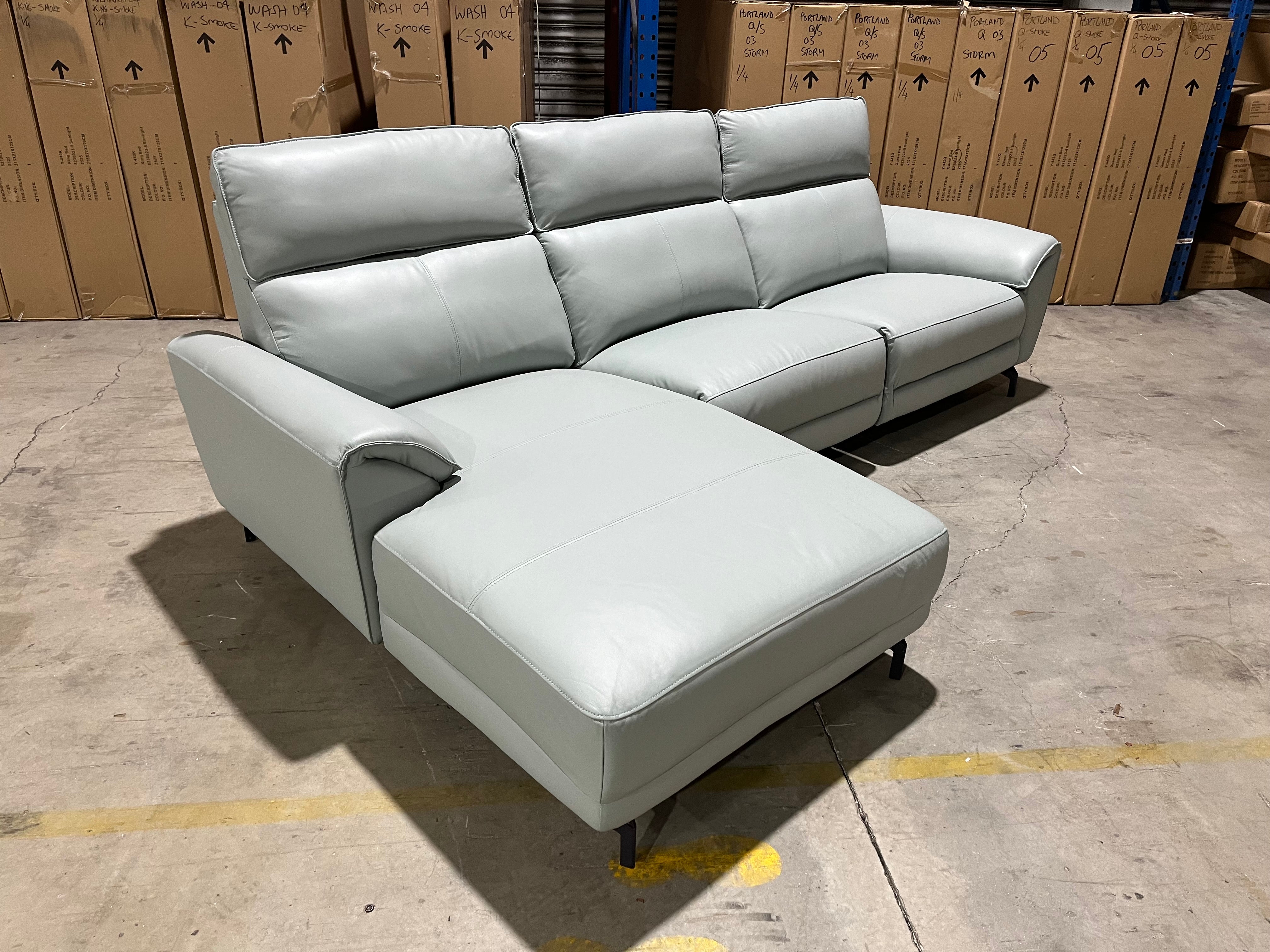 Lucca Left chaise with electric recliner in powder blue
