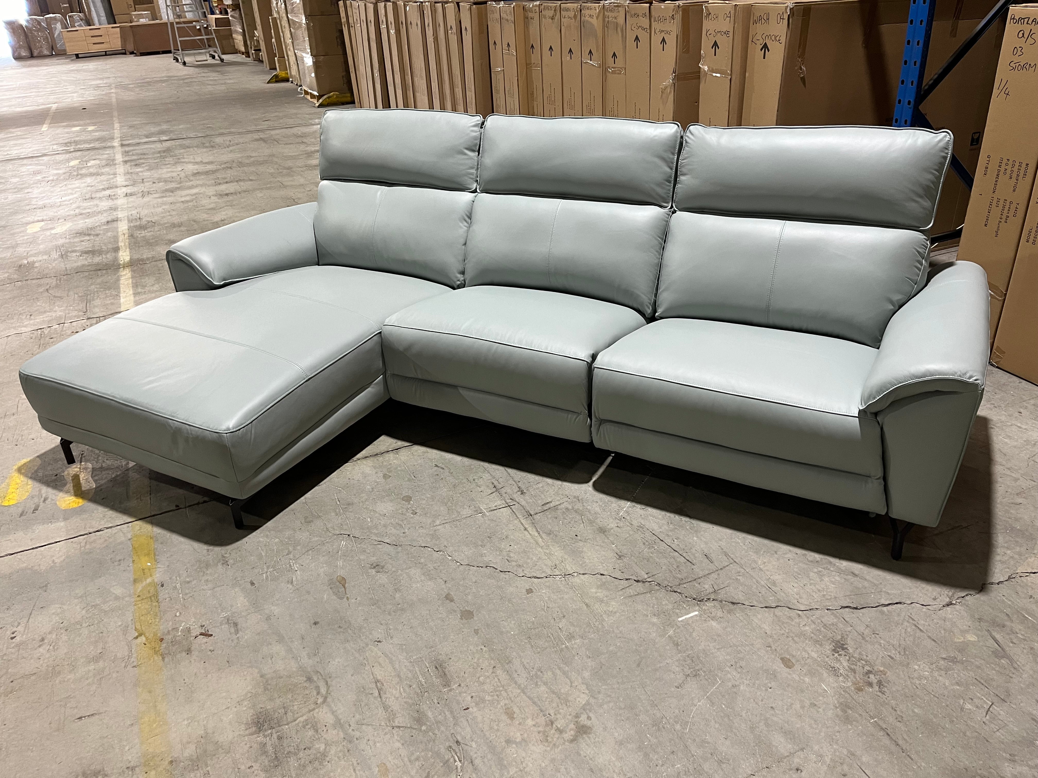 Lucca Left chaise with electric recliner in powder blue