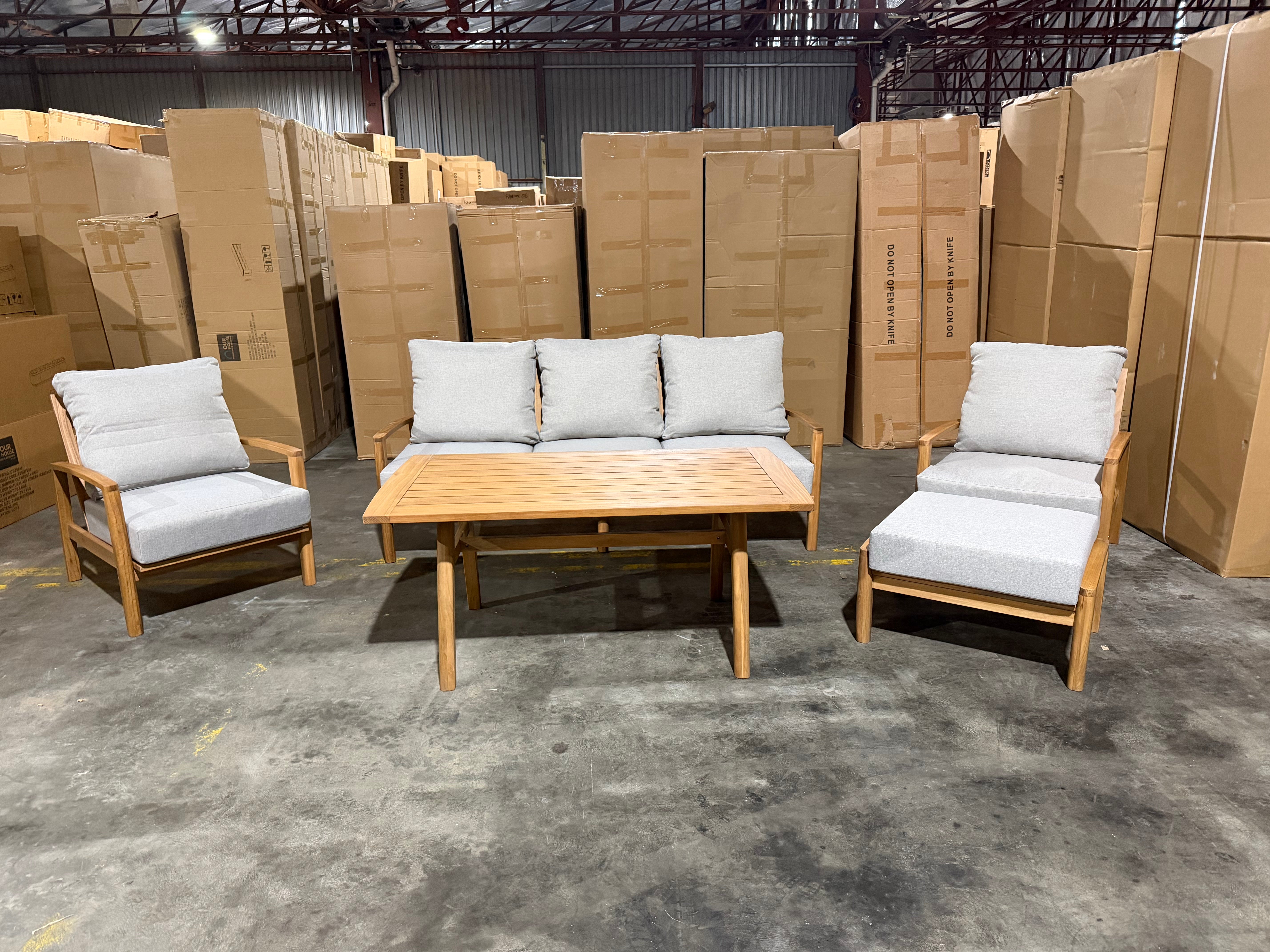 Sawyer 5pce Outdoor Lounge Dining Setting Table 3 Seater 2 X Chairs and 1 Foot Stool