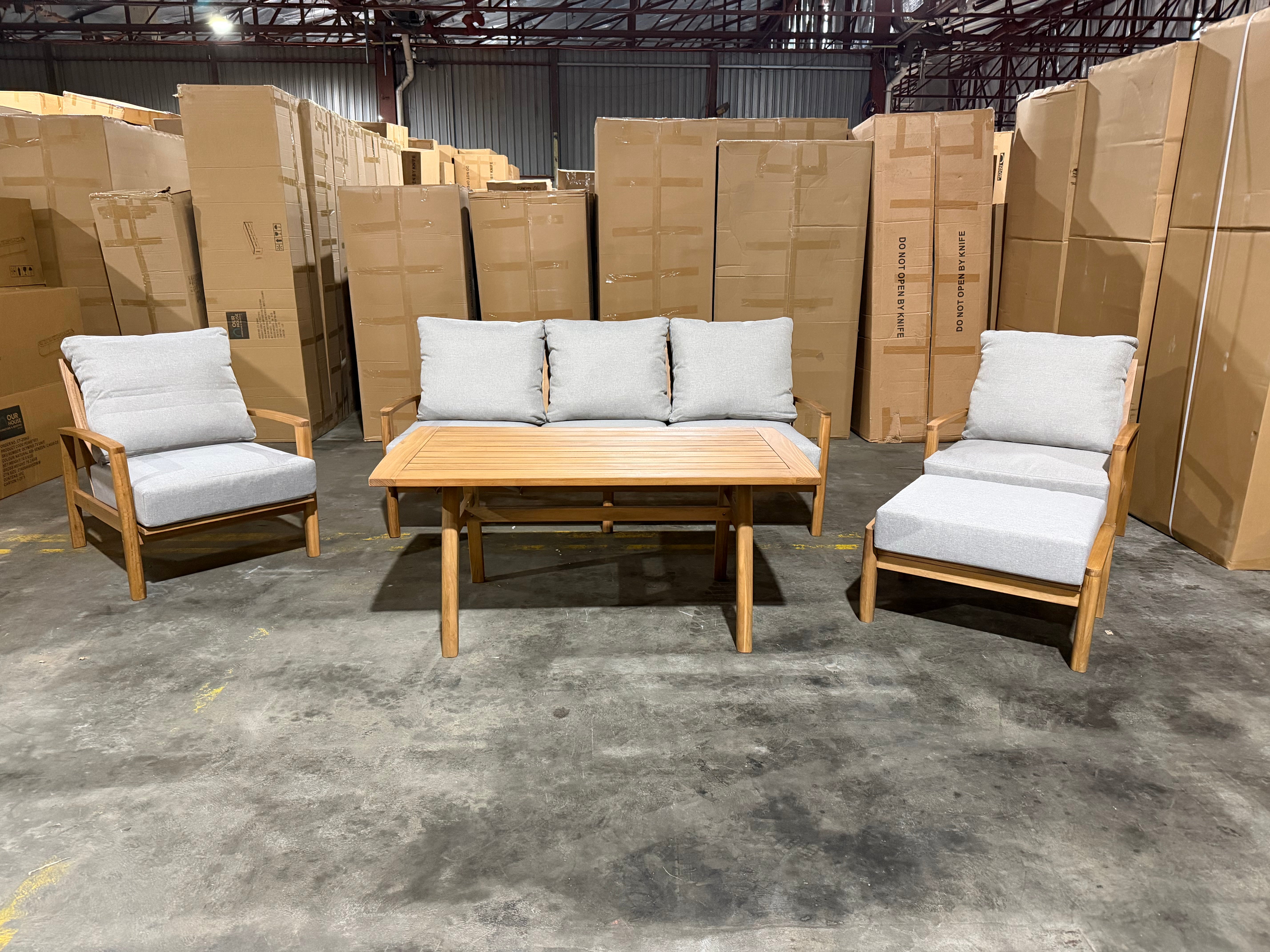 Sawyer 5pce Outdoor Lounge Dining Setting Table 3 Seater 2 X Chairs and 1 Foot Stool