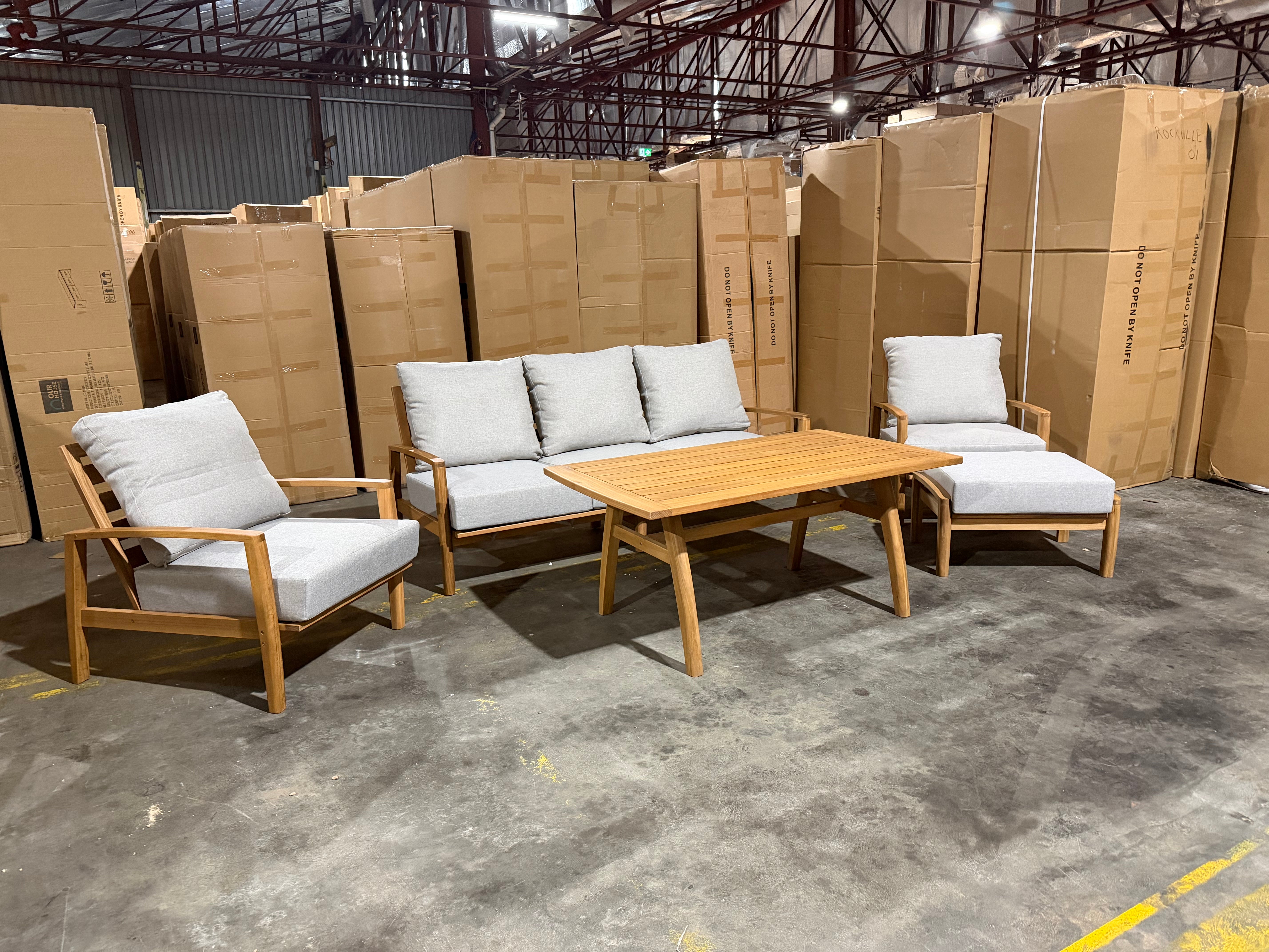 Sawyer 5pce Outdoor Lounge Dining Setting Table 3 Seater 2 X Chairs and 1 Foot Stool