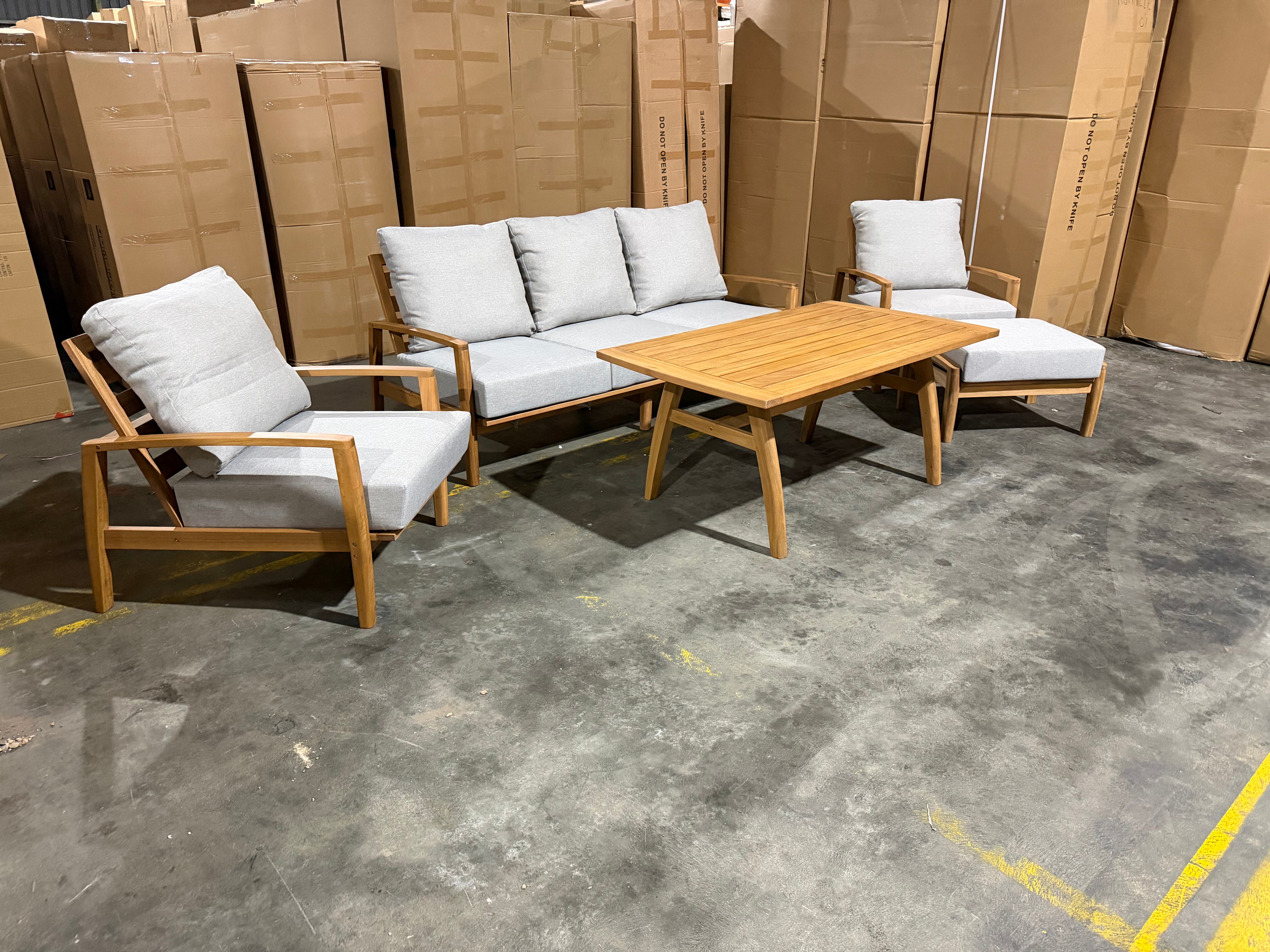 Sawyer 5pce Outdoor Lounge Dining Setting Table 3 Seater 2 X Chairs and 1 Foot Stool