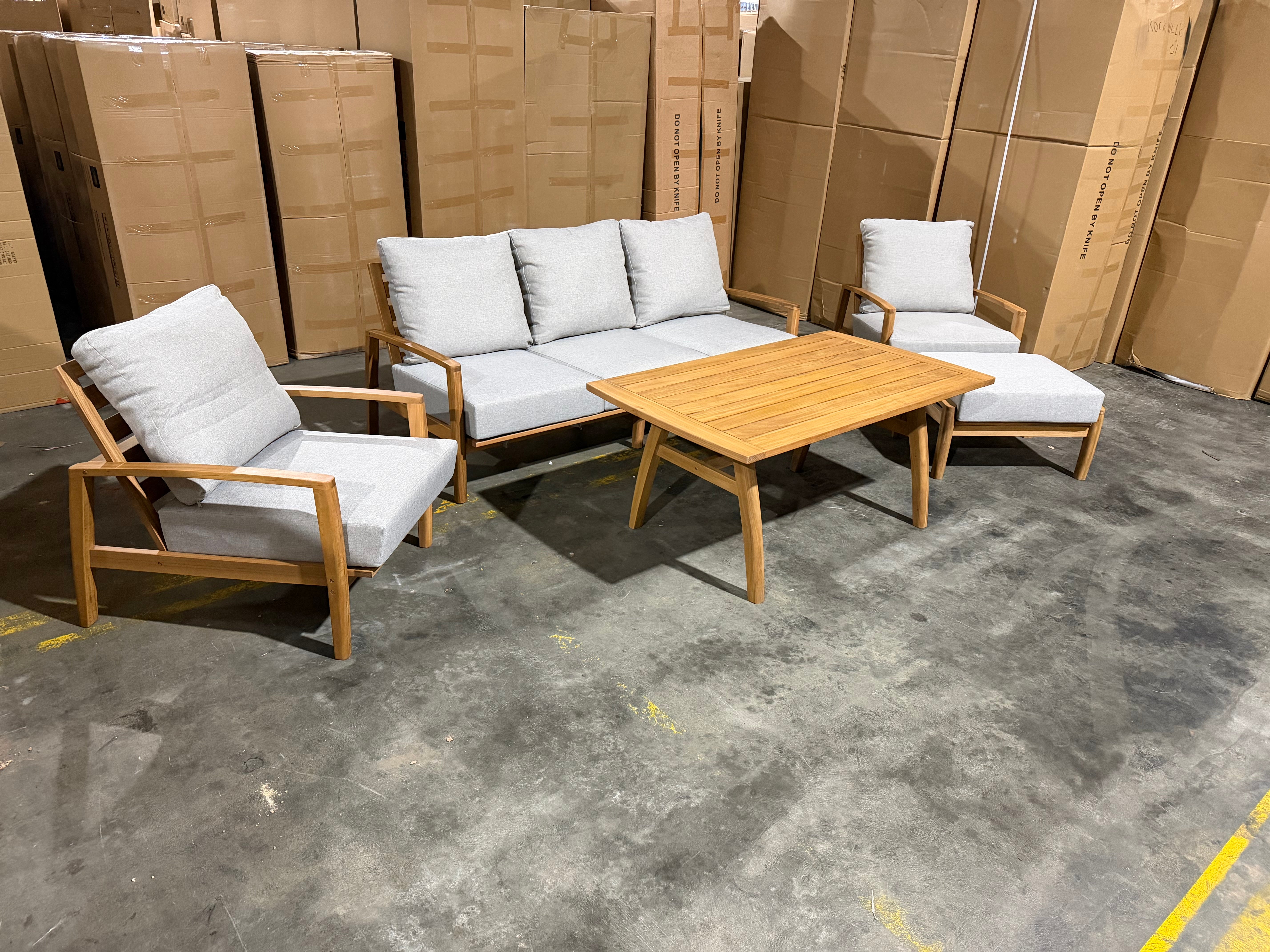 Sawyer 5pce Outdoor Lounge Dining Setting Table 3 Seater 2 X Chairs and 1 Foot Stool