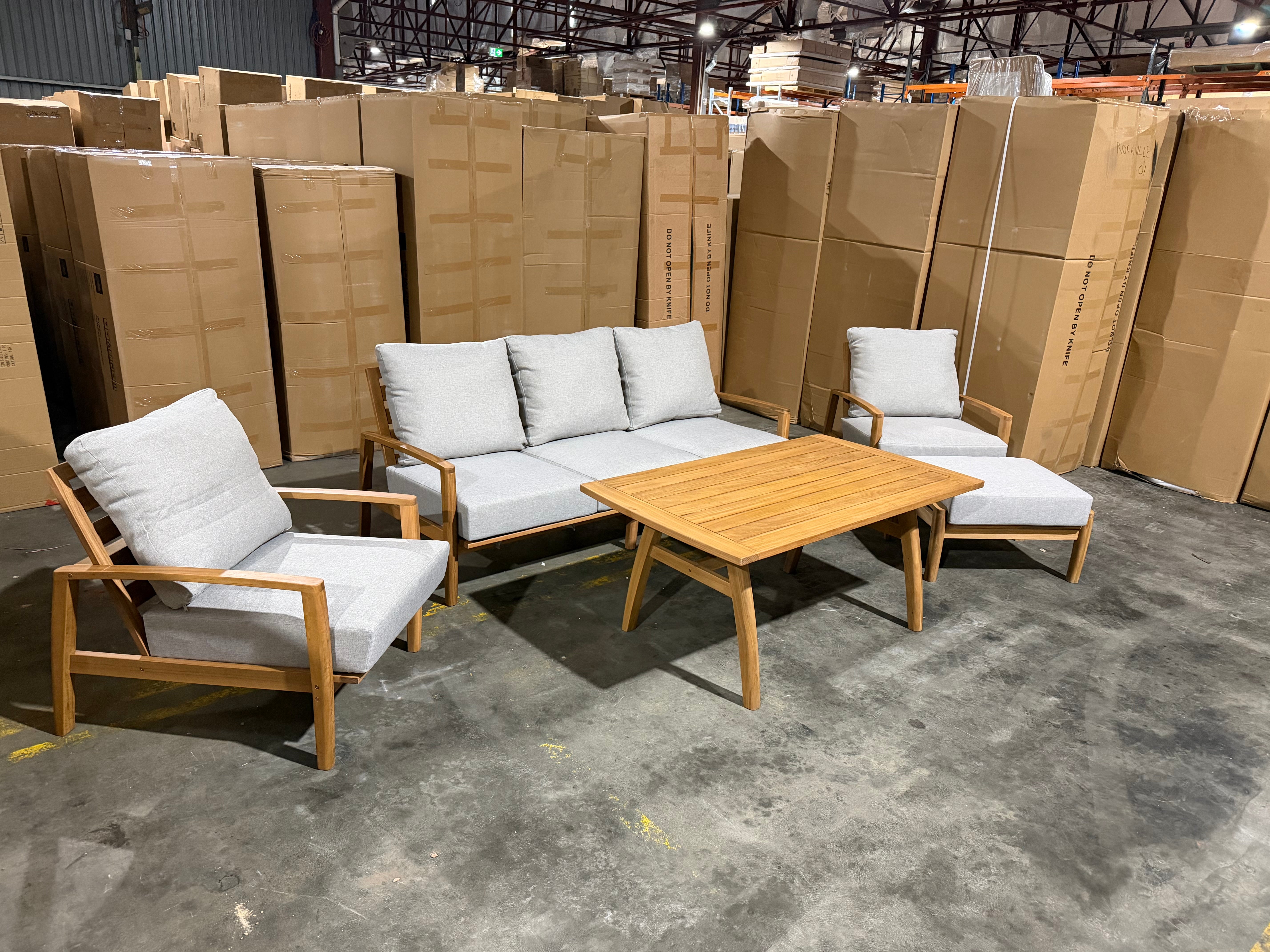 Sawyer 5pce Outdoor Lounge Dining Setting Table 3 Seater 2 X Chairs and 1 Foot Stool