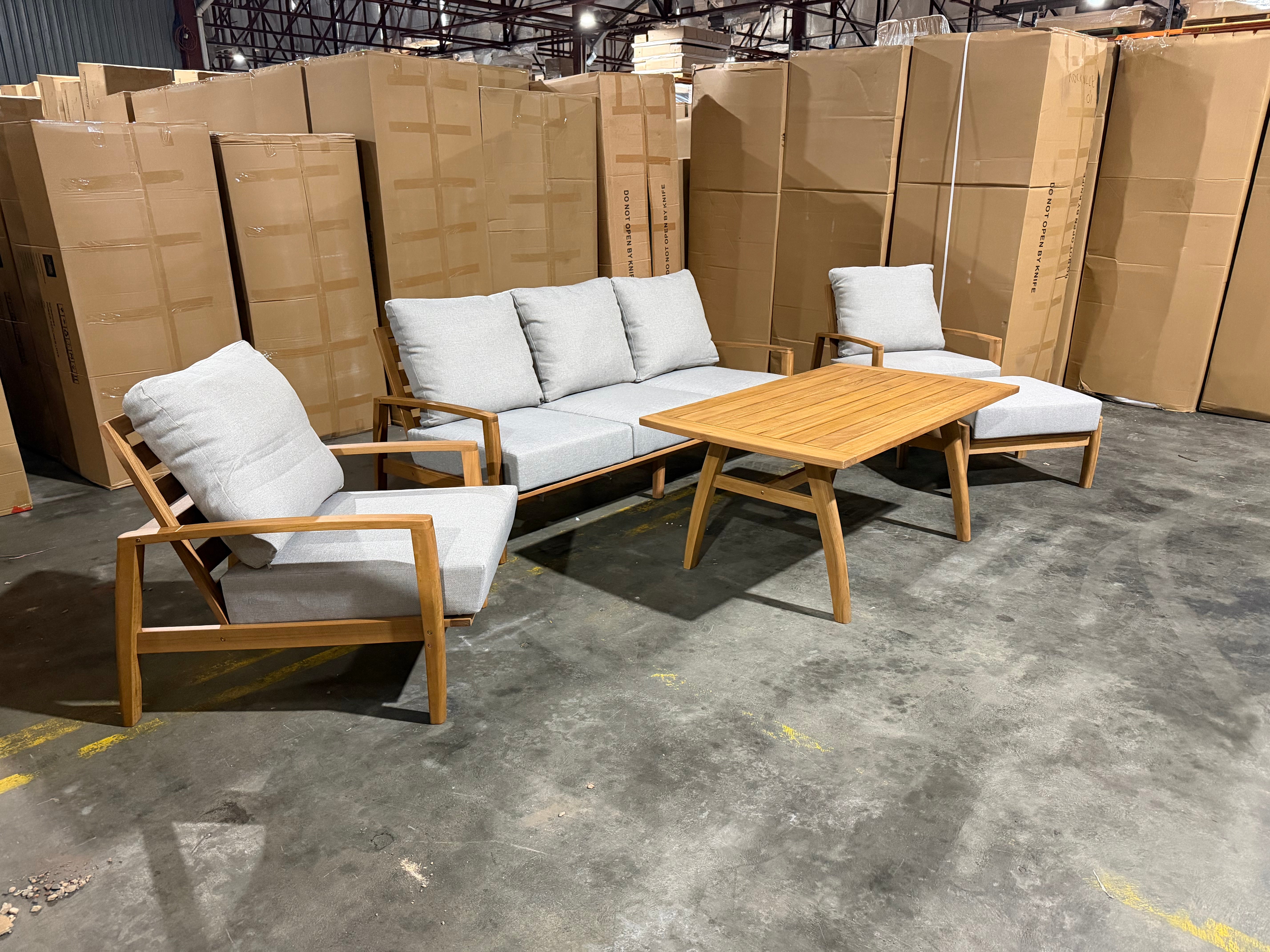 Sawyer 5pce Outdoor Lounge Dining Setting Table 3 Seater 2 X Chairs and 1 Foot Stool