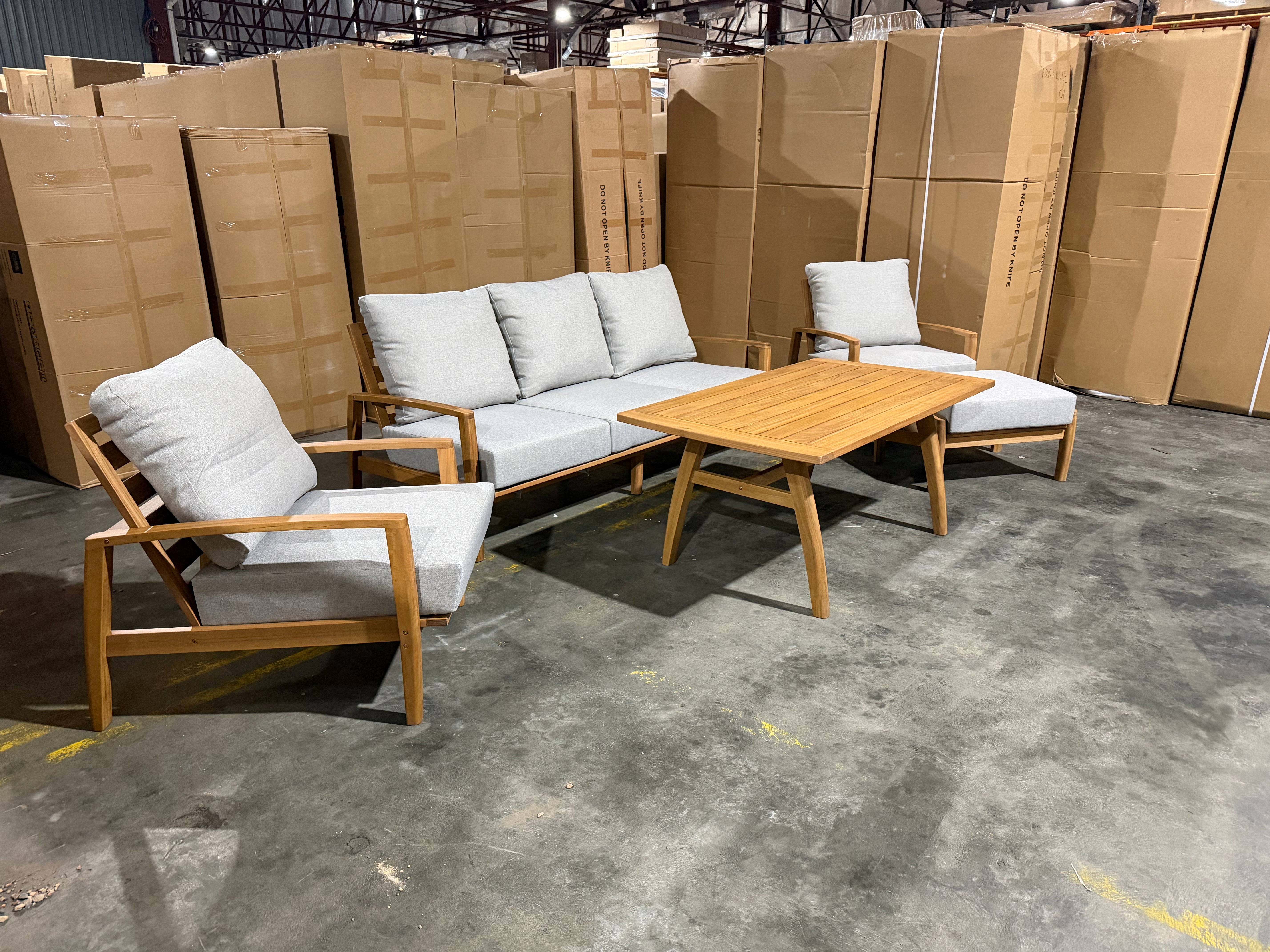 Sawyer 5pce Outdoor Lounge Dining Setting Table 3 Seater 2 X Chairs and 1 Foot Stool