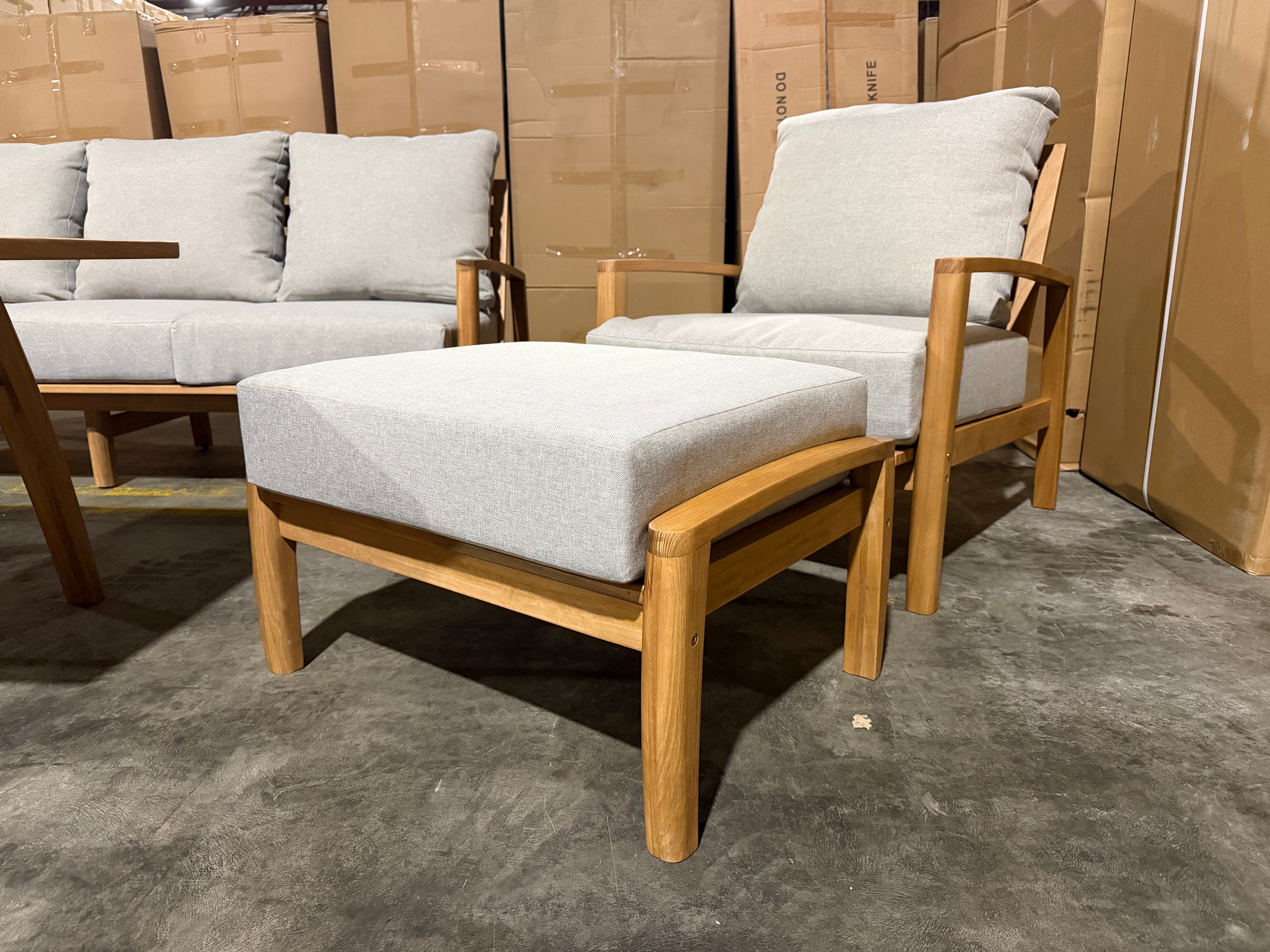 Sawyer 5pce Outdoor Lounge Dining Setting Table 3 Seater 2 X Chairs and 1 Foot Stool