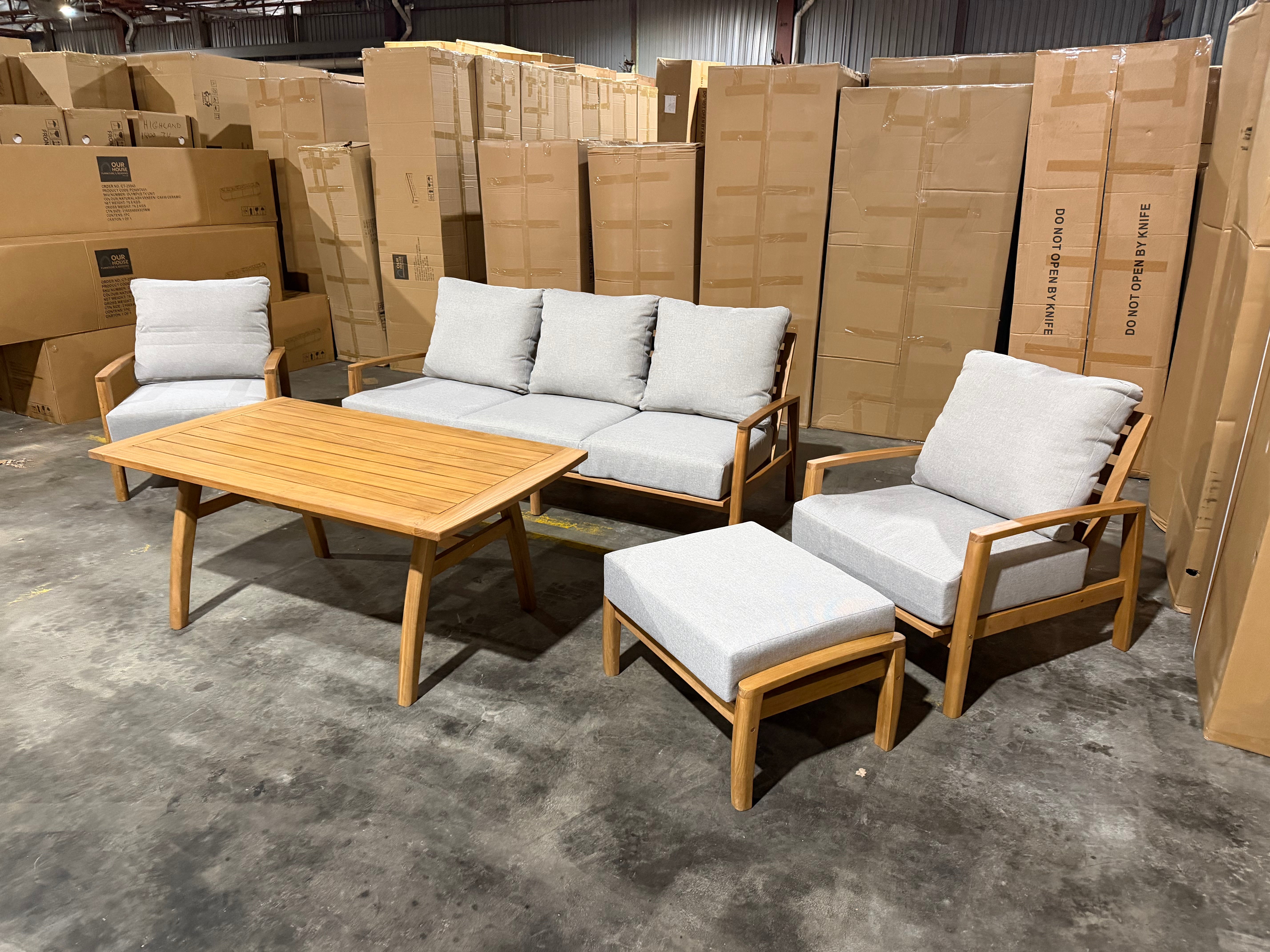 Sawyer 5pce Outdoor Lounge Dining Setting Table 3 Seater 2 X Chairs and 1 Foot Stool