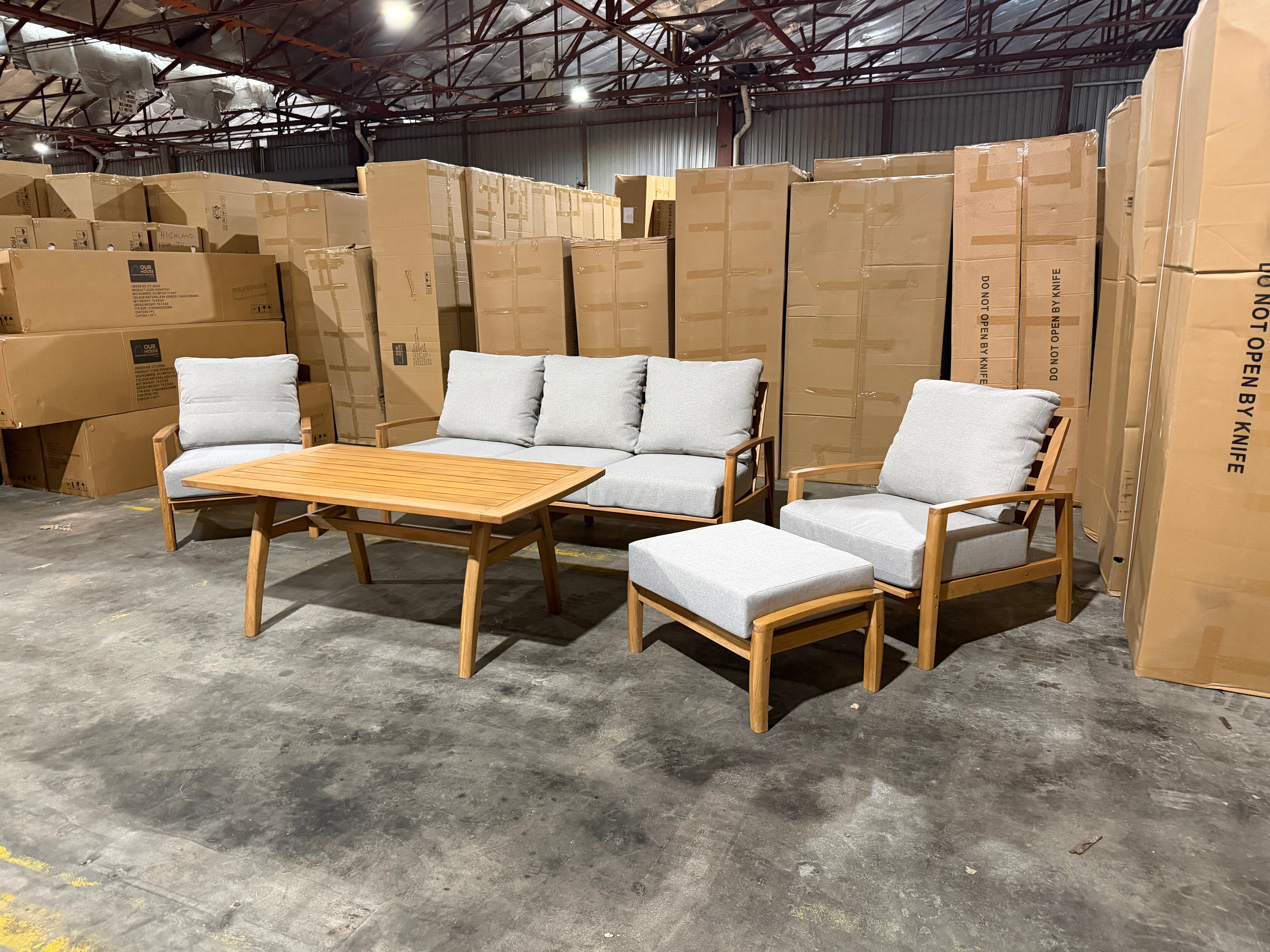 Sawyer 5pce Outdoor Lounge Dining Setting Table 3 Seater 2 X Chairs and 1 Foot Stool