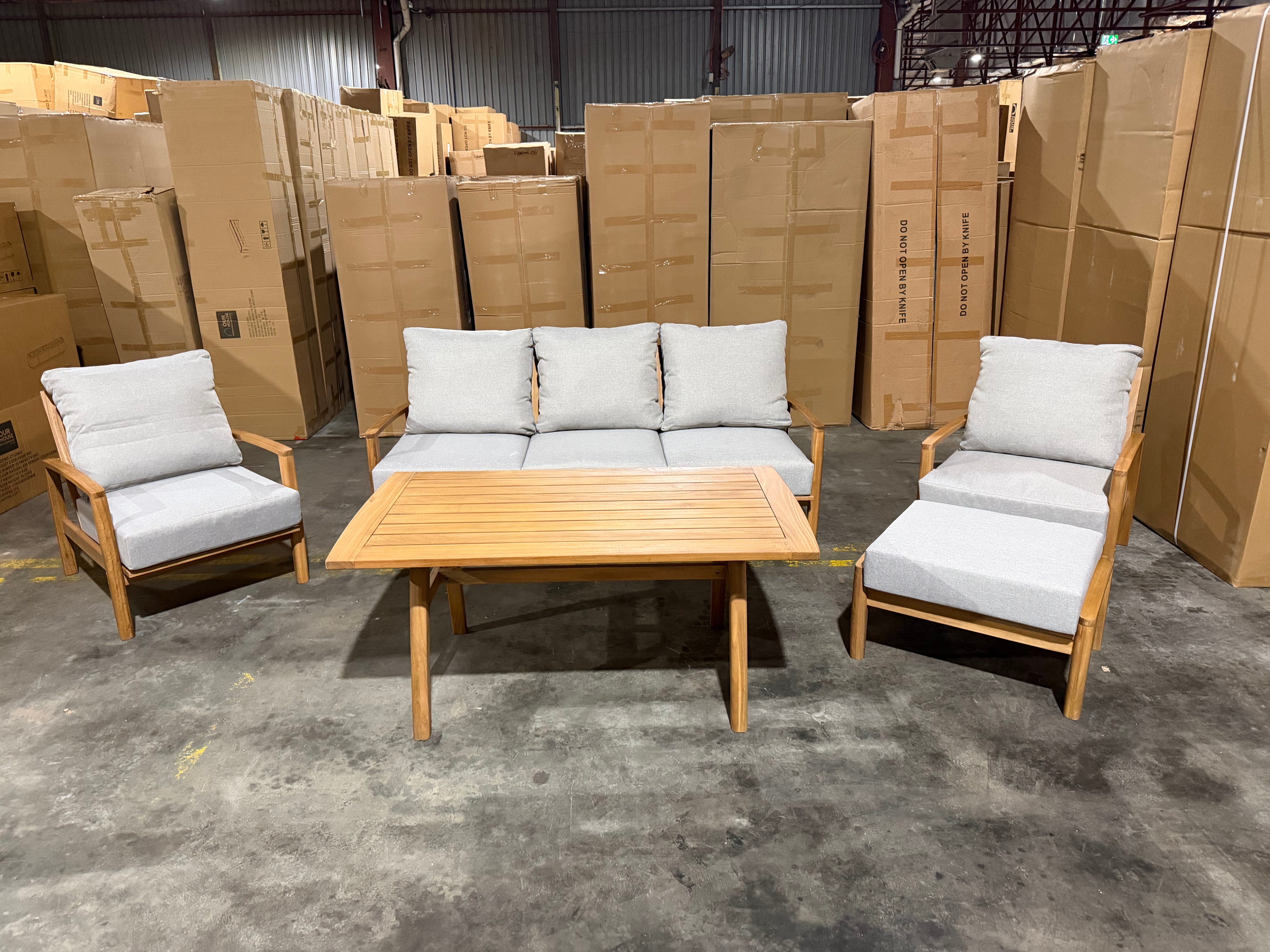 Sawyer 5pce Outdoor Lounge Dining Setting Table 3 Seater 2 X Chairs and 1 Foot Stool