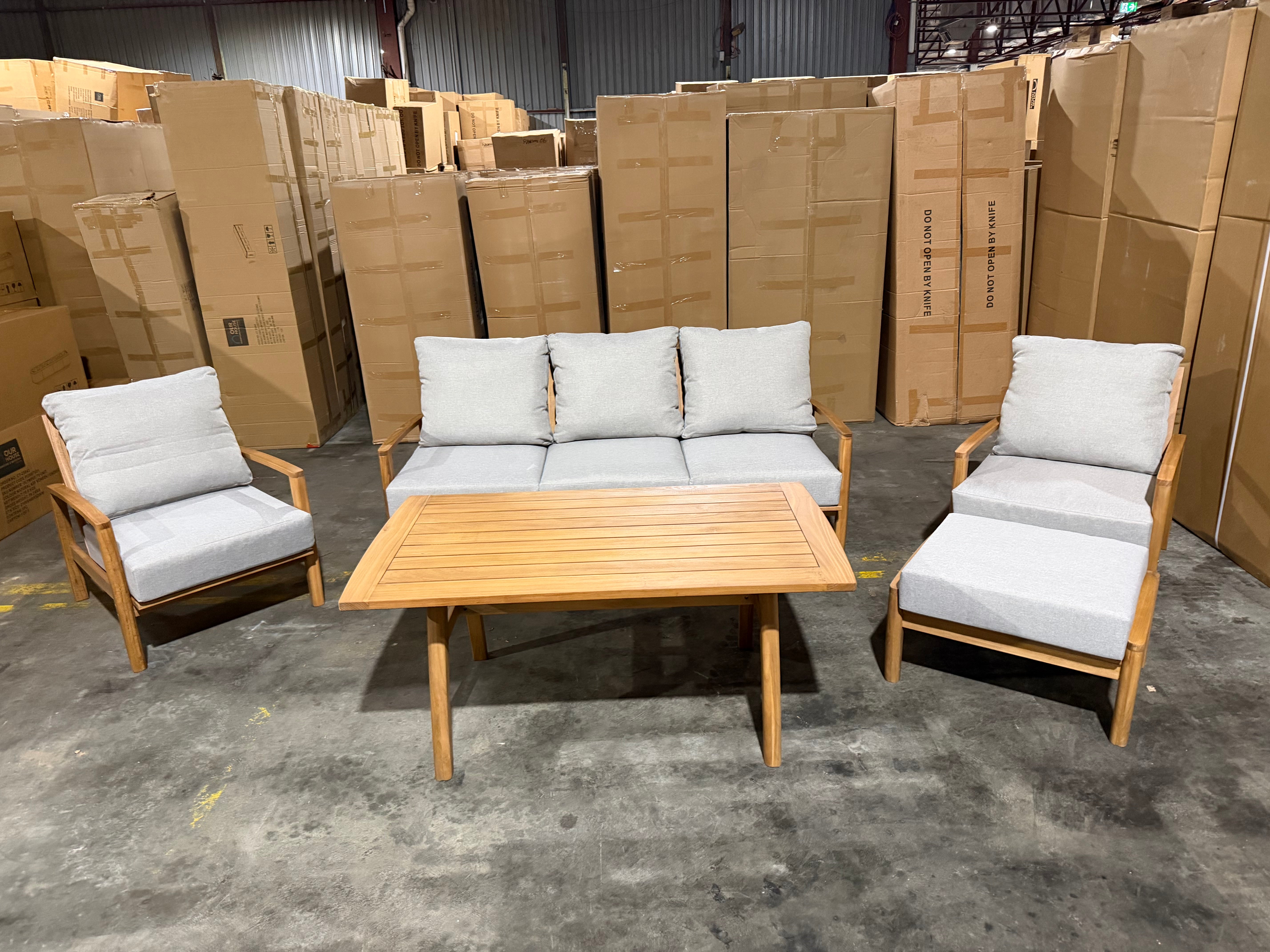 Sawyer 5pce Outdoor Lounge Dining Setting Table 3 Seater 2 X Chairs and 1 Foot Stool
