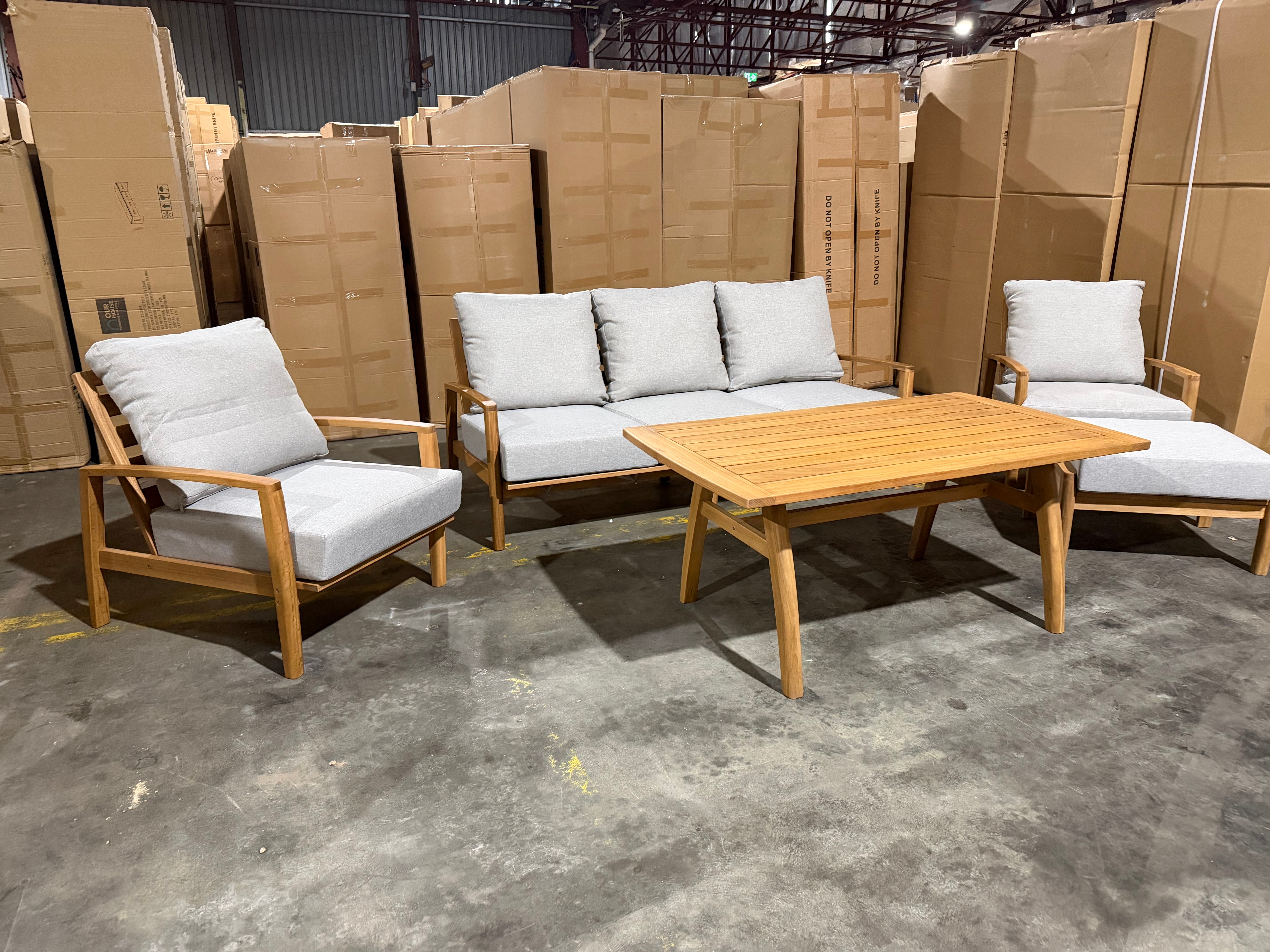 Sawyer 5pce Outdoor Lounge Dining Setting Table 3 Seater 2 X Chairs and 1 Foot Stool