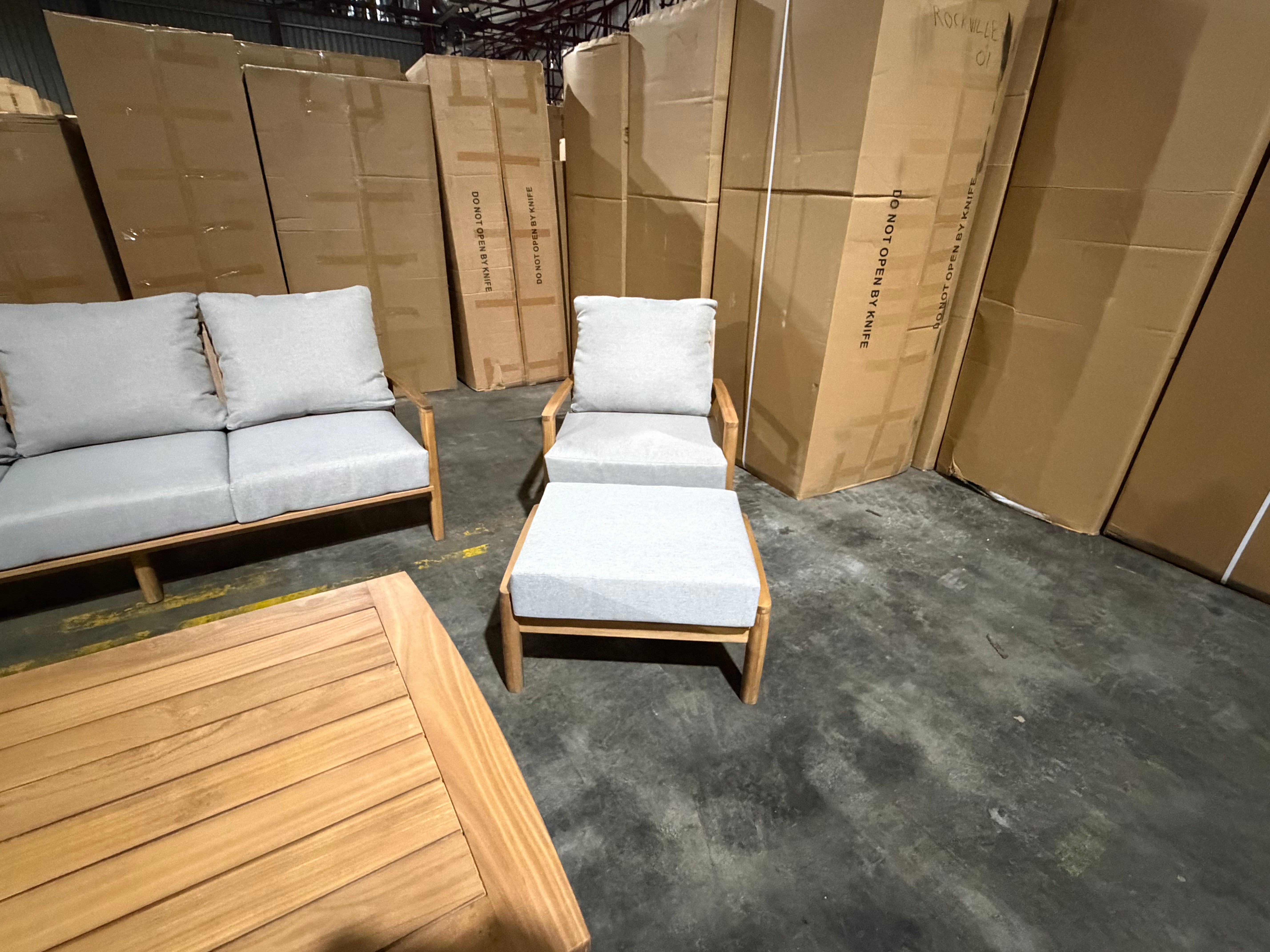 Sawyer 5pce Outdoor Lounge Dining Setting Table 3 Seater 2 X Chairs and 1 Foot Stool