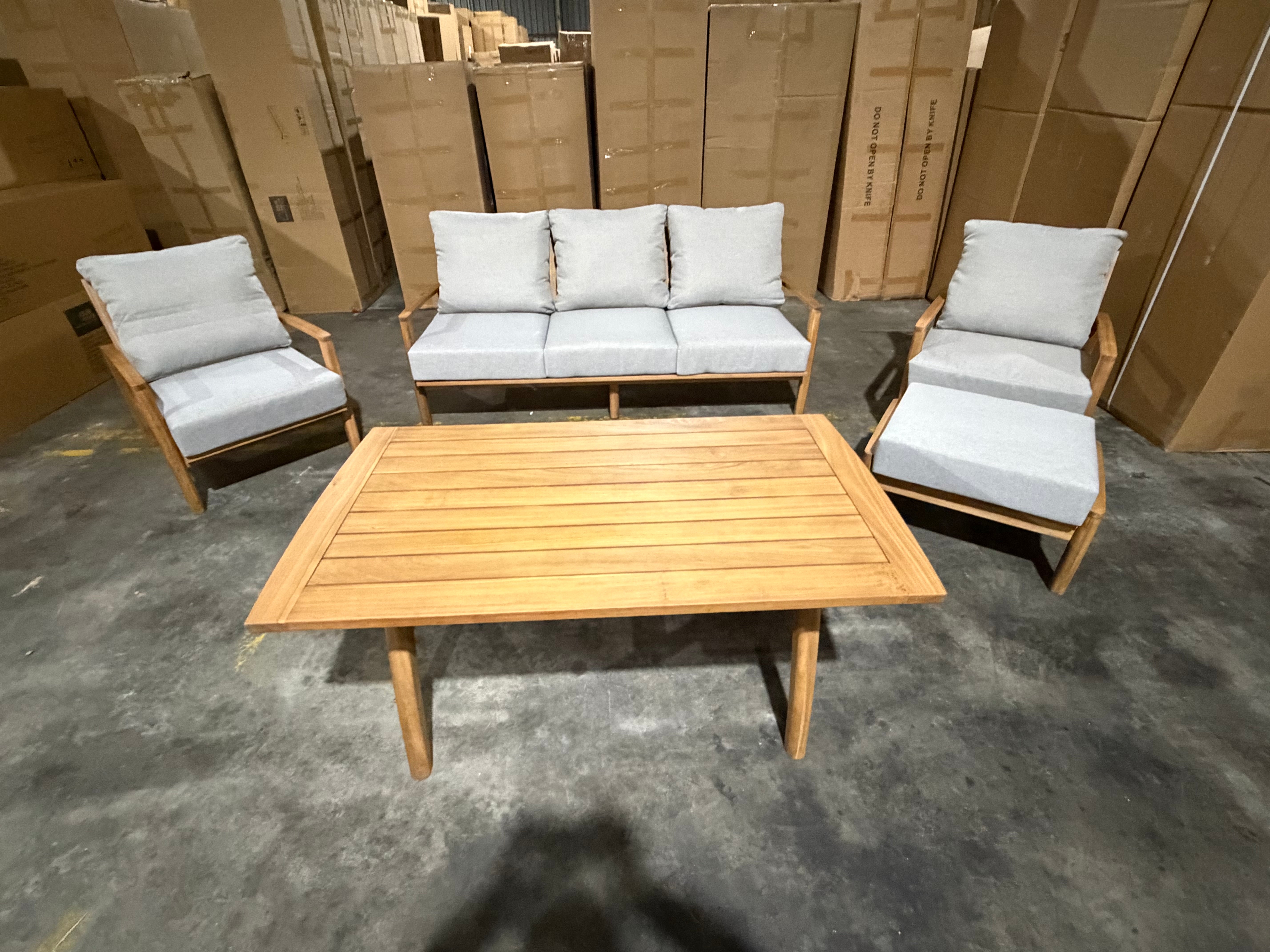 Sawyer 5pce Outdoor Lounge Dining Setting Table 3 Seater 2 X Chairs and 1 Foot Stool