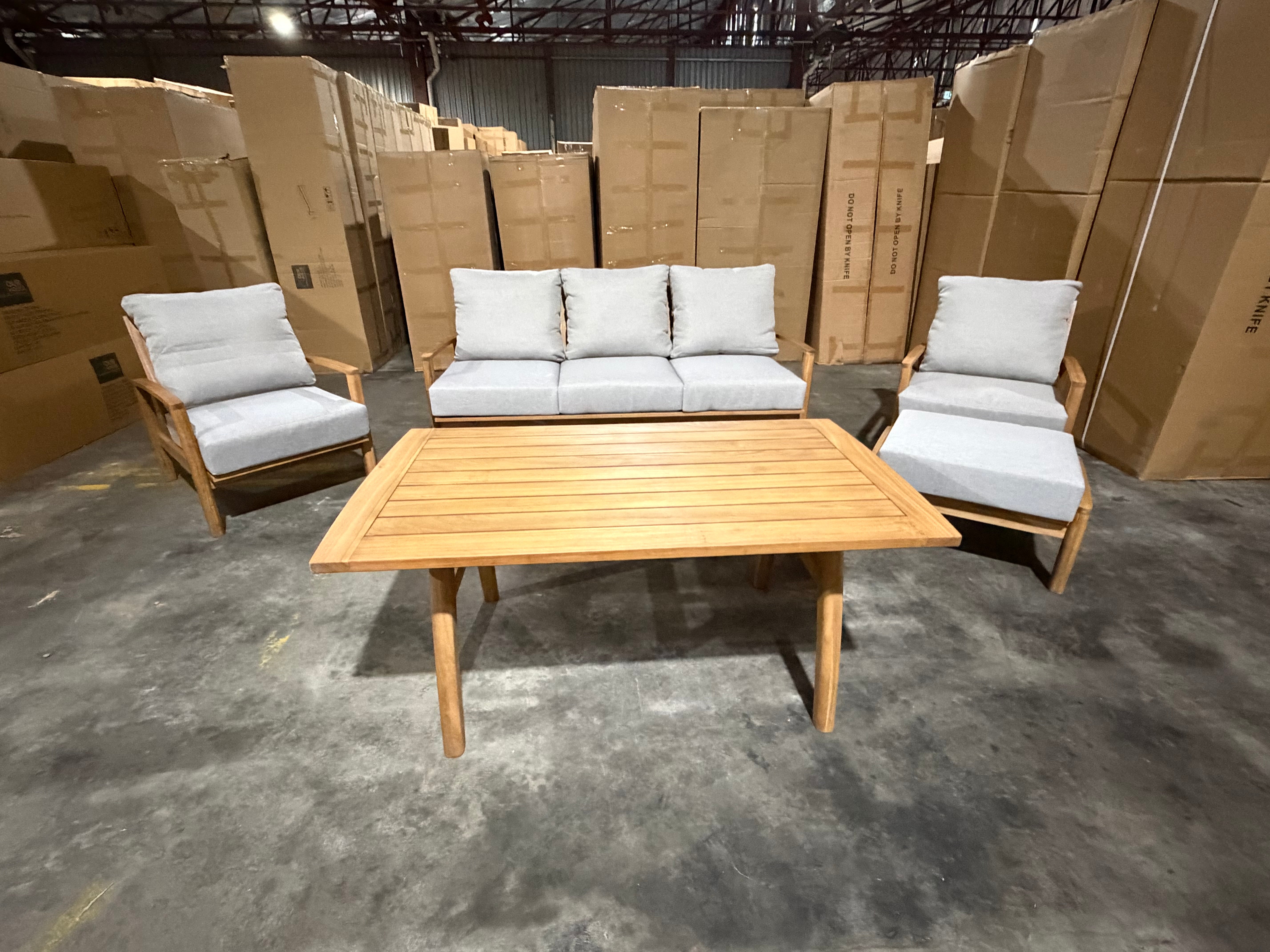 Sawyer 5pce Outdoor Lounge Dining Setting Table 3 Seater 2 X Chairs and 1 Foot Stool