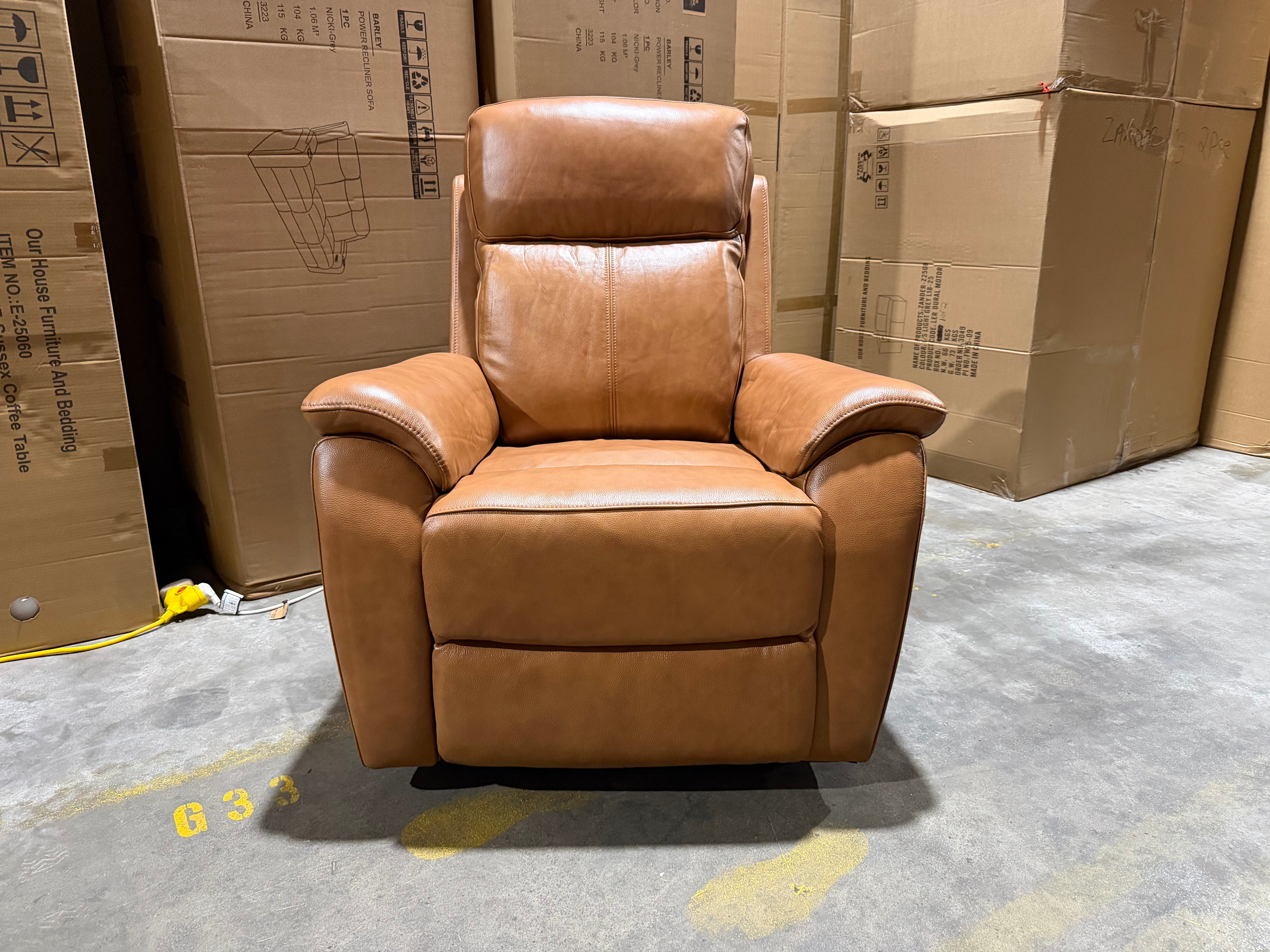 Icon Single Recliner With Triple Mech Electric Seat, Headrest & Lumbar In Tan