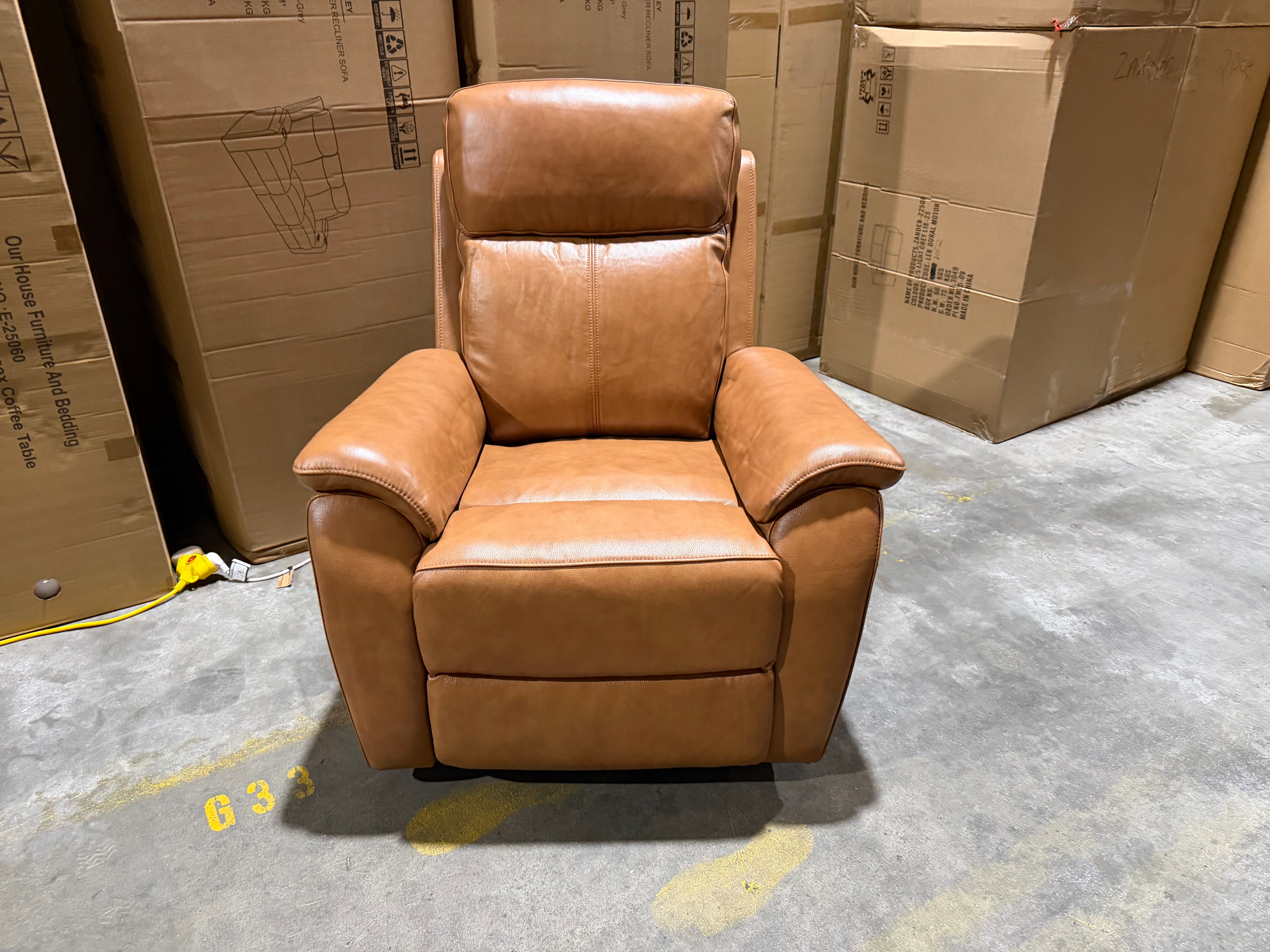 Icon Single Recliner With Triple Mech Electric Seat, Headrest & Lumbar In Tan