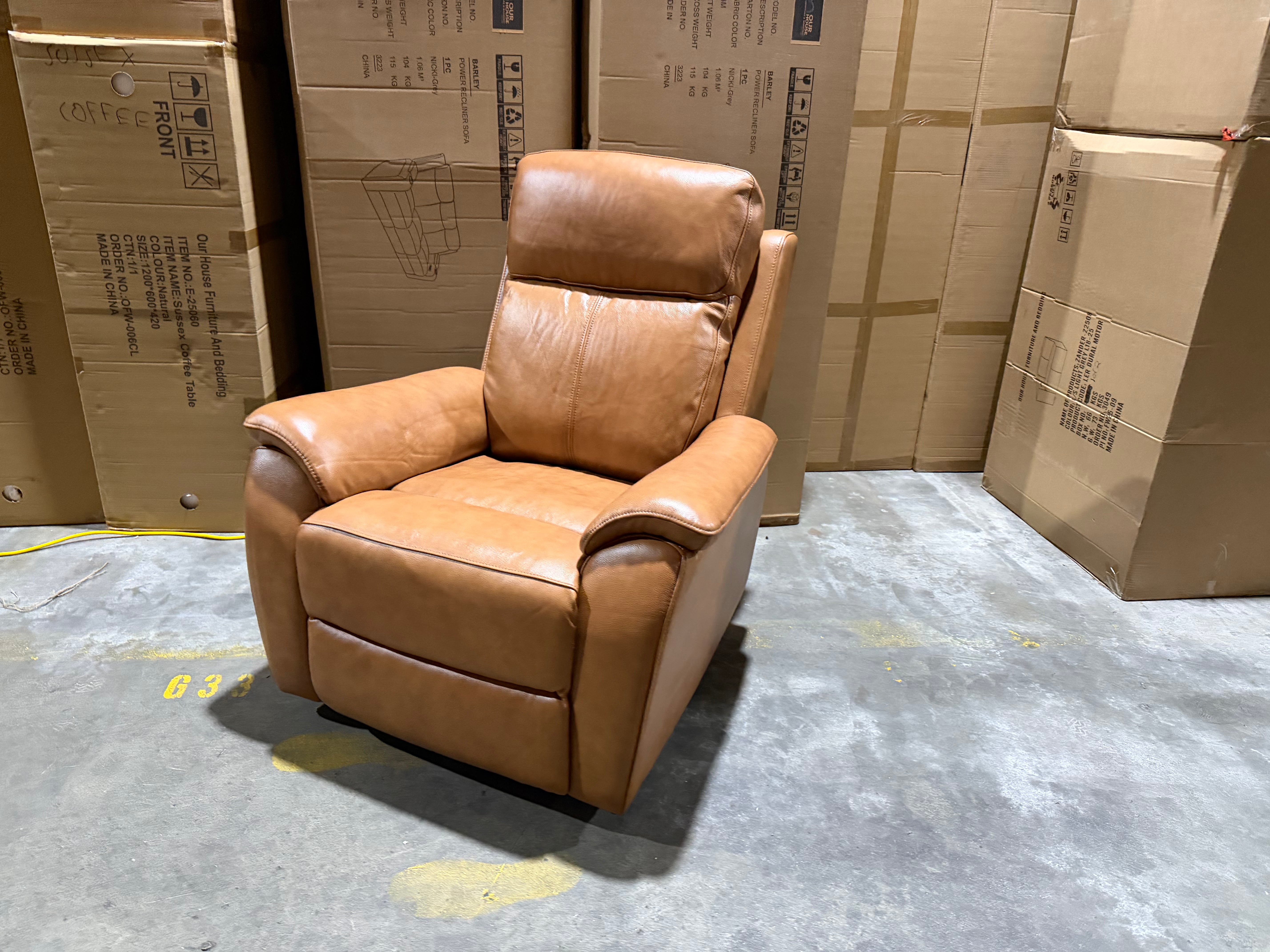 Icon Single Recliner With Triple Mech Electric Seat, Headrest & Lumbar In Tan
