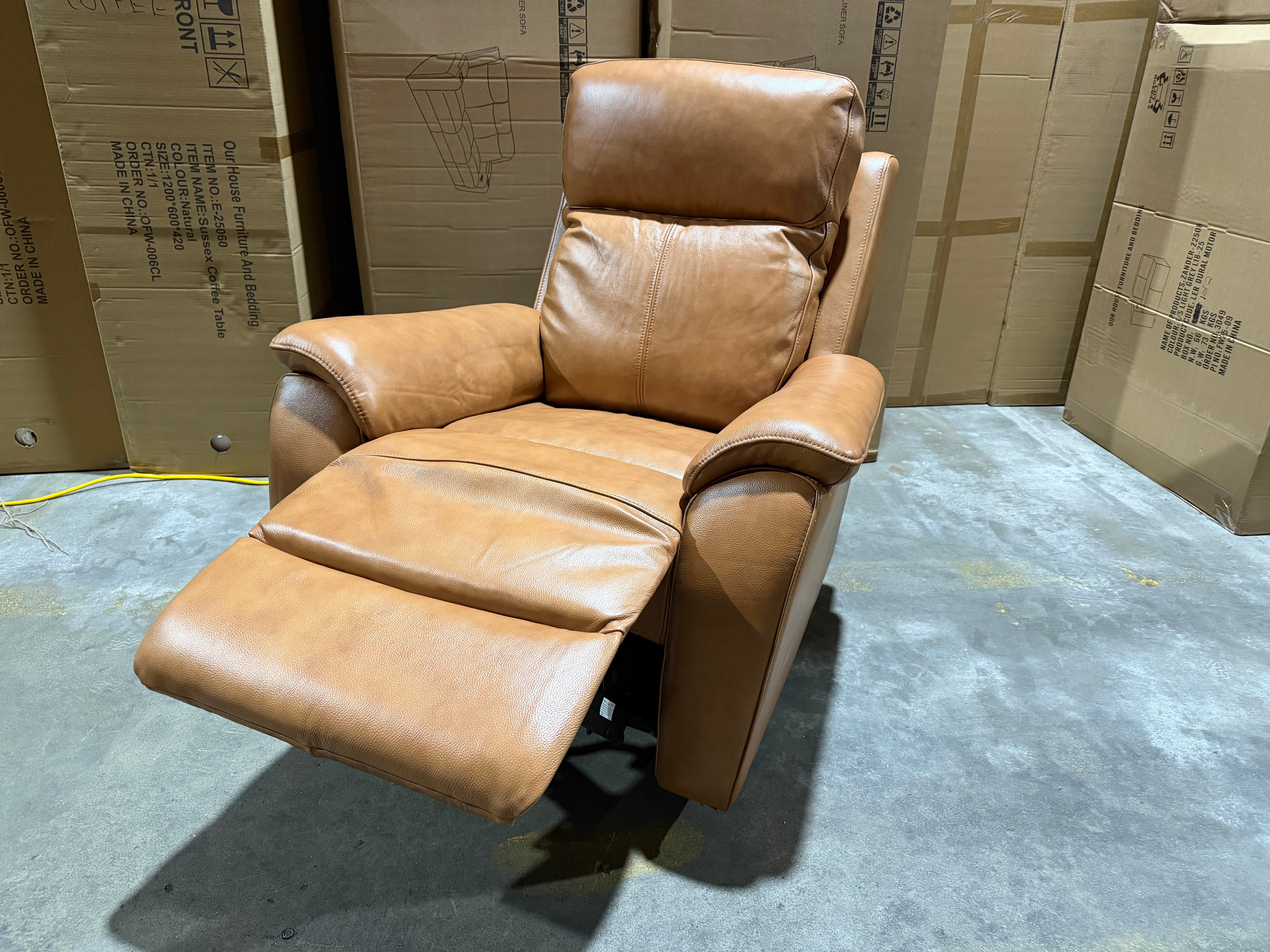 Icon Single Recliner With Triple Mech Electric Seat, Headrest & Lumbar In Tan