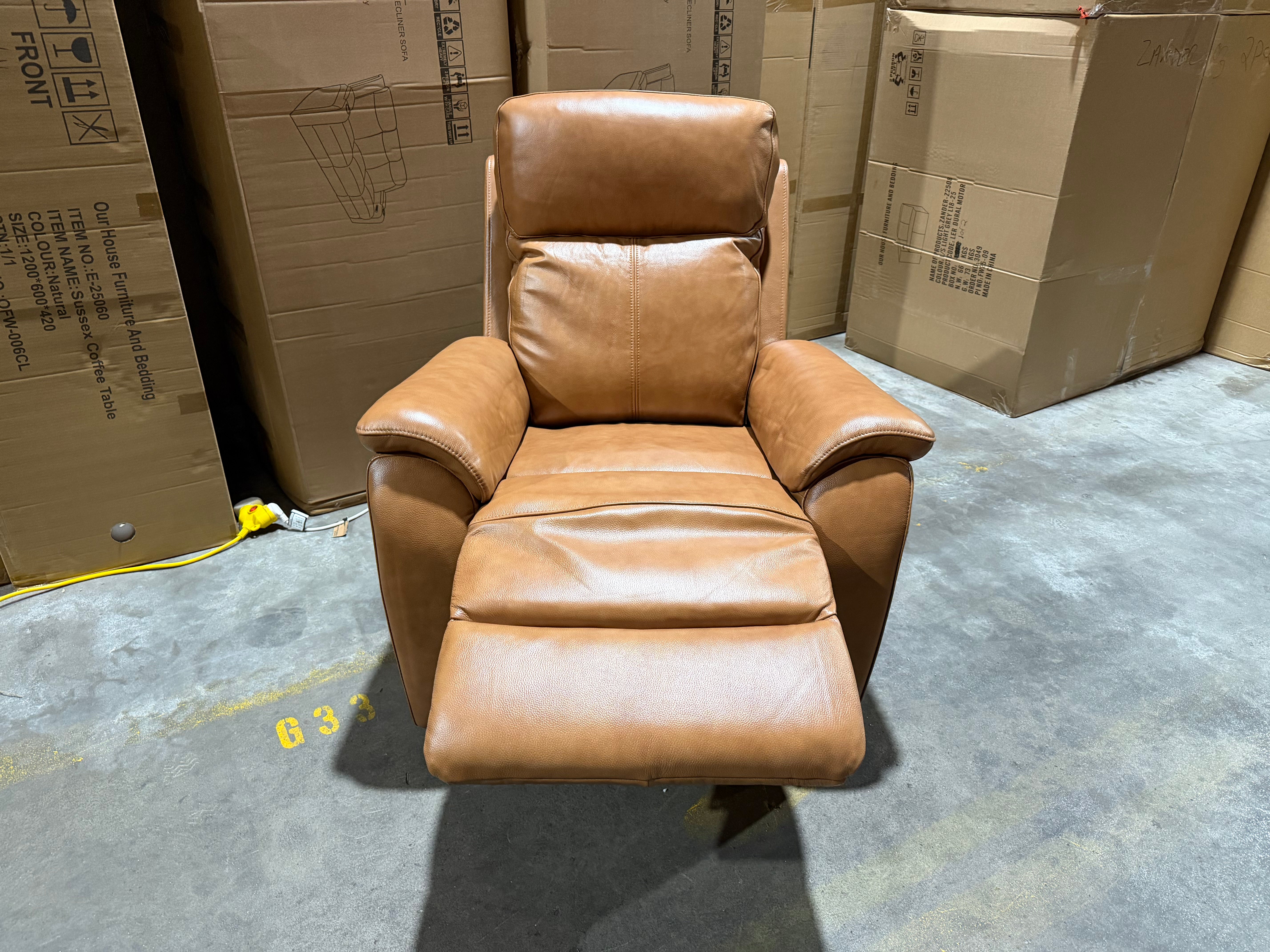 Icon Single Recliner With Triple Mech Electric Seat, Headrest & Lumbar In Tan