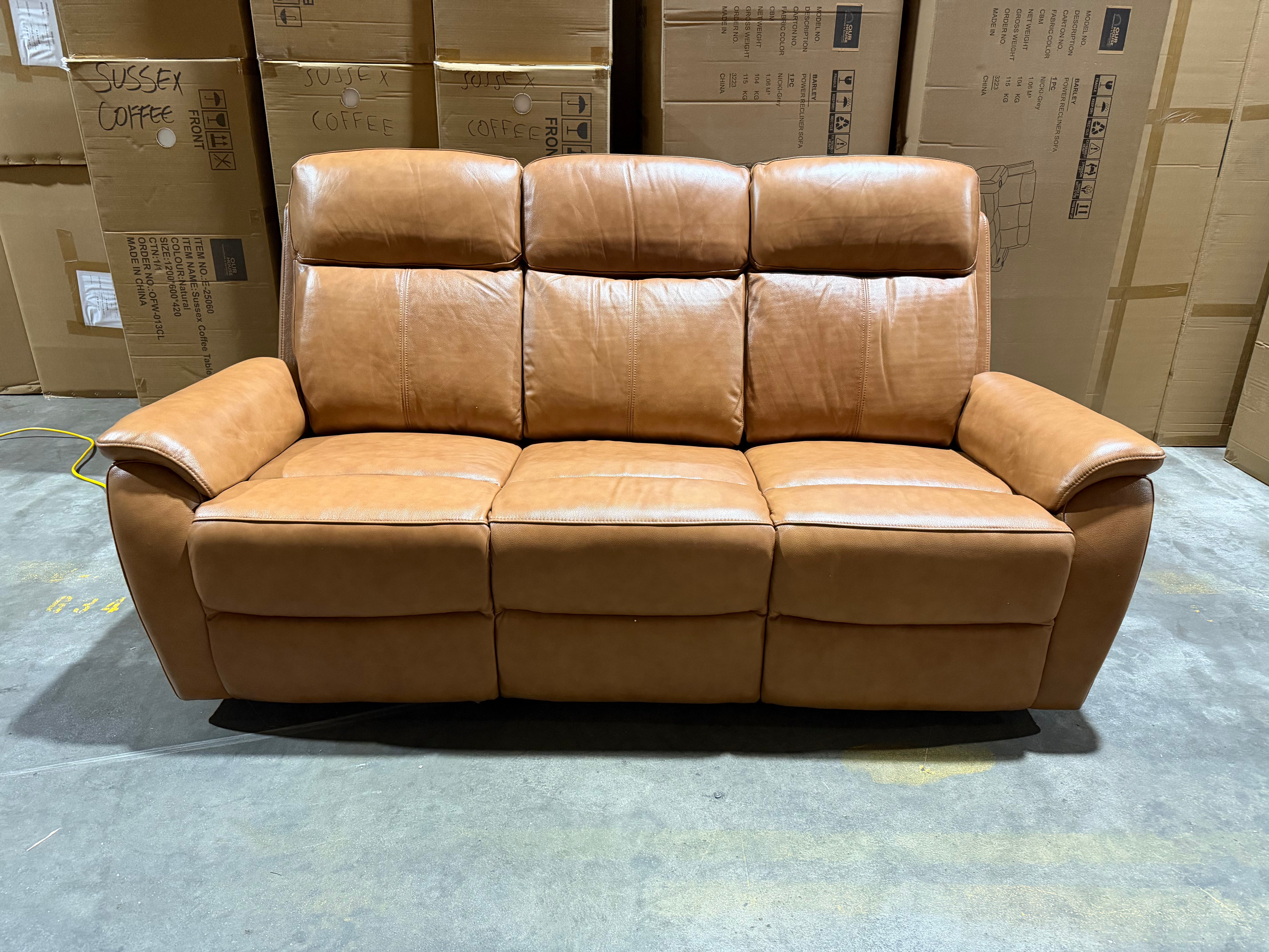 Icon 3 seater with Triple Mech Electric Seat, Headrest & Lumbar In Tan