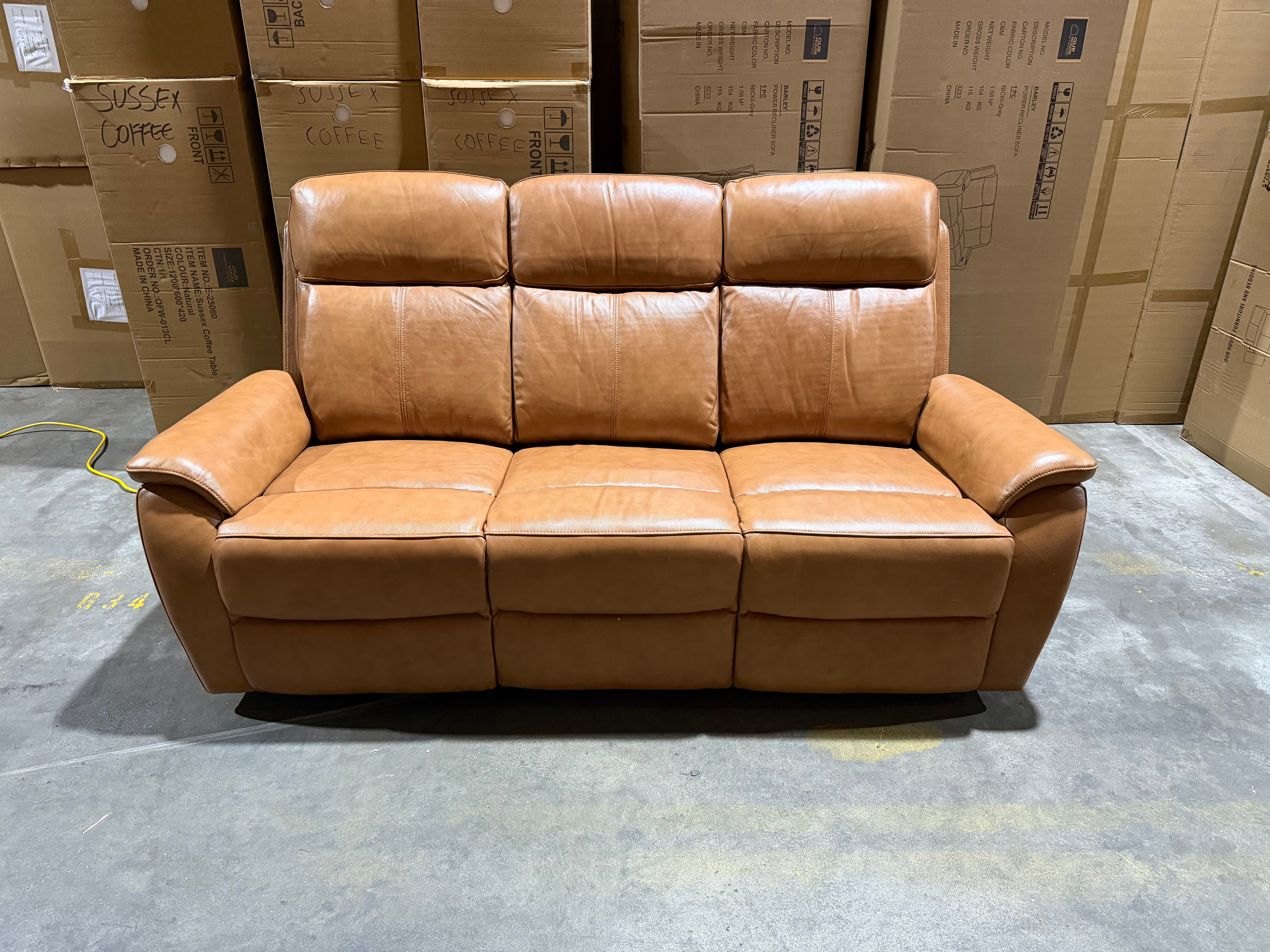 Icon 3 seater with Triple Mech Electric Seat, Headrest & Lumbar In Tan
