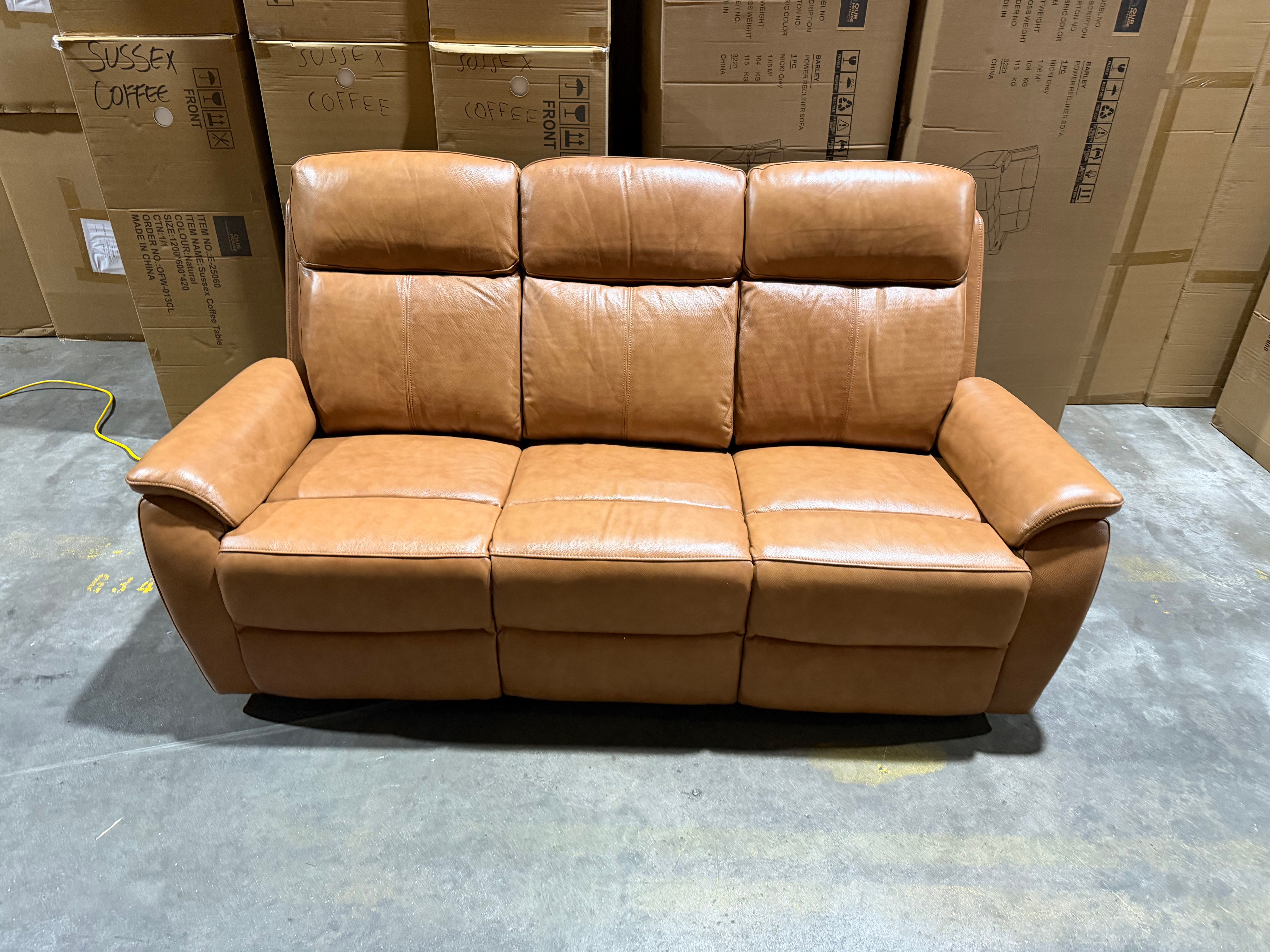 Icon 3 seater with Triple Mech Electric Seat, Headrest & Lumbar In Tan