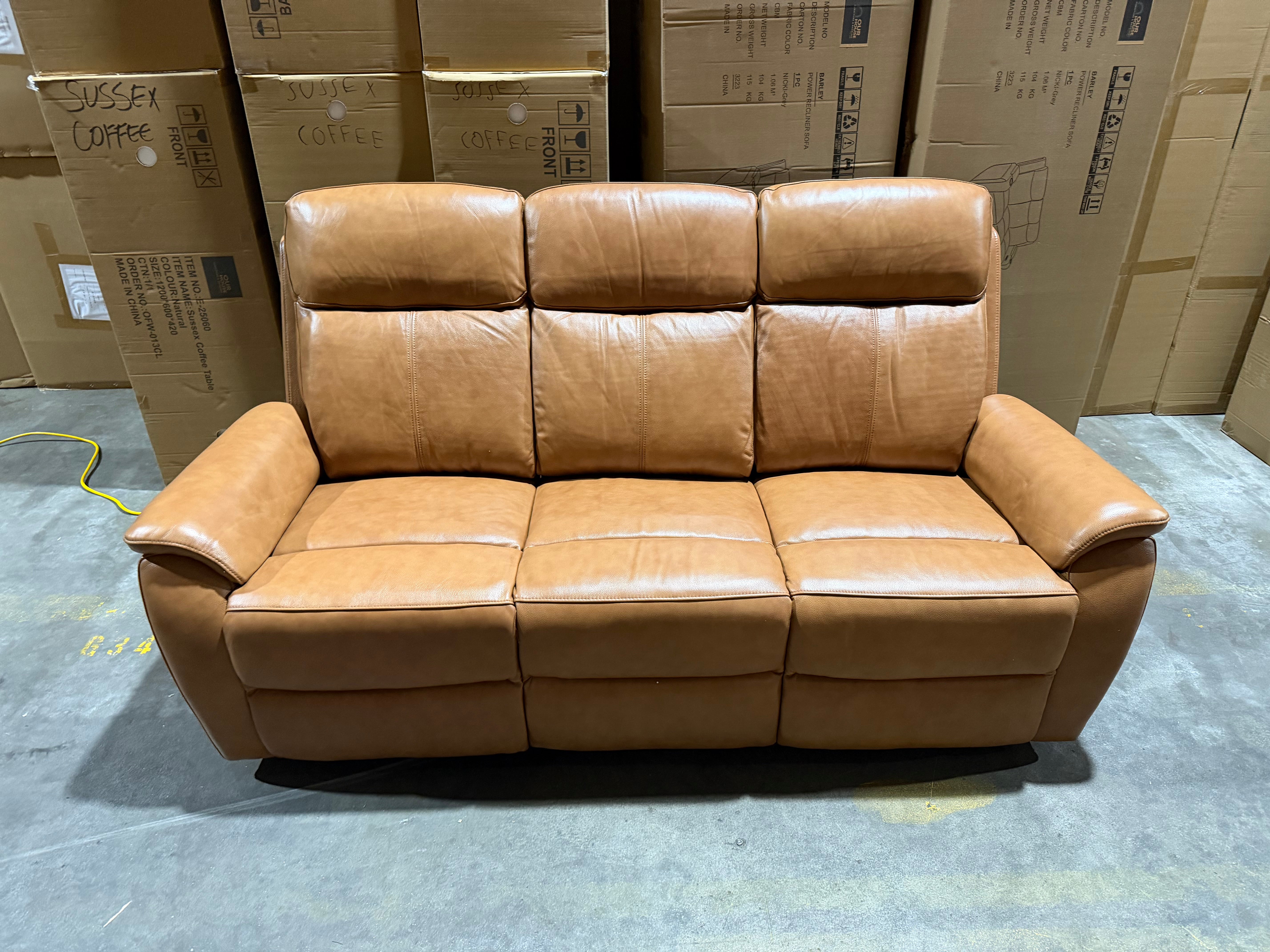 Icon 3 seater with Triple Mech Electric Seat, Headrest & Lumbar In Tan