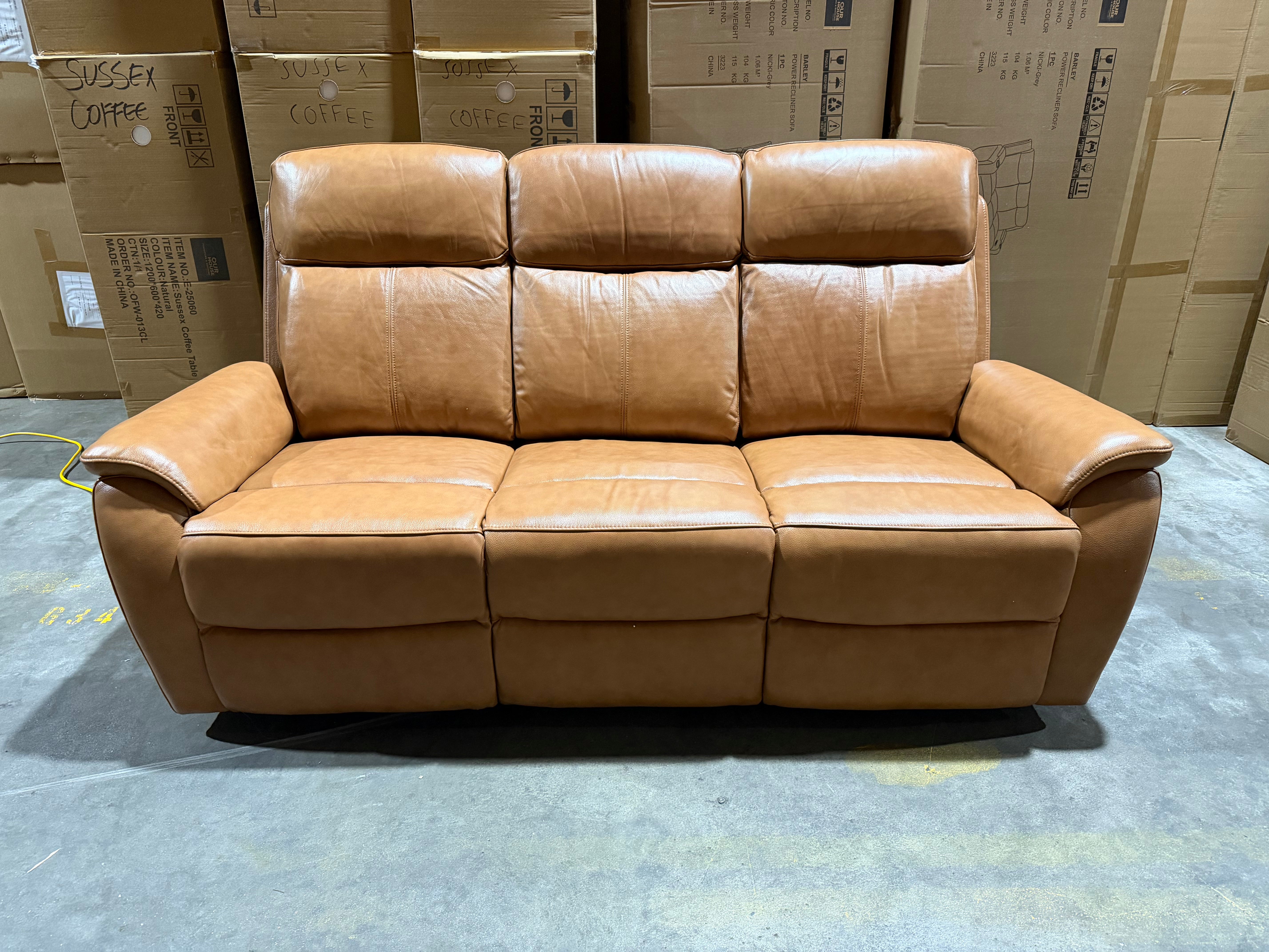 Icon 3 seater with Triple Mech Electric Seat, Headrest & Lumbar In Tan