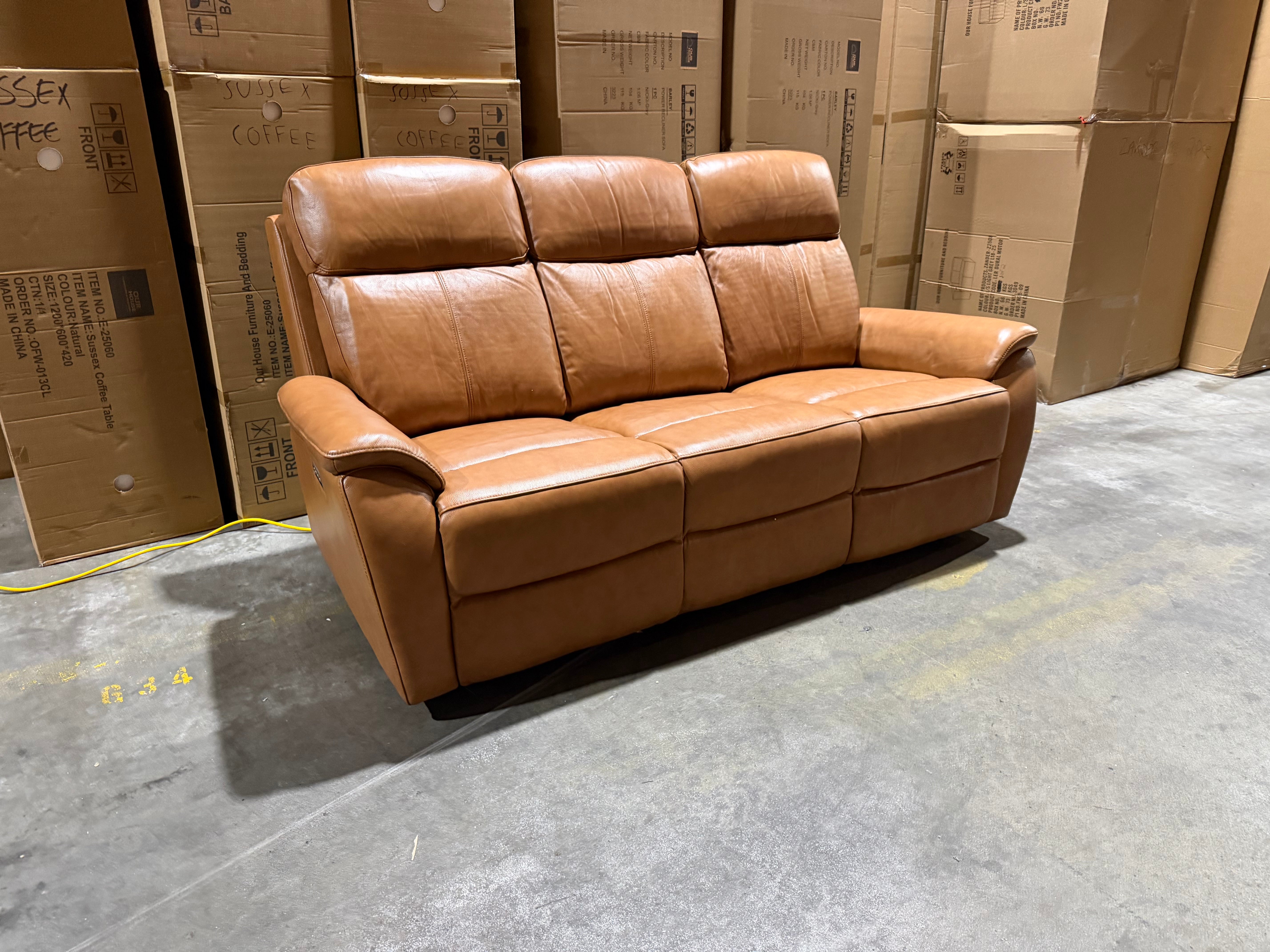 Icon 3 seater with Triple Mech Electric Seat, Headrest & Lumbar In Tan