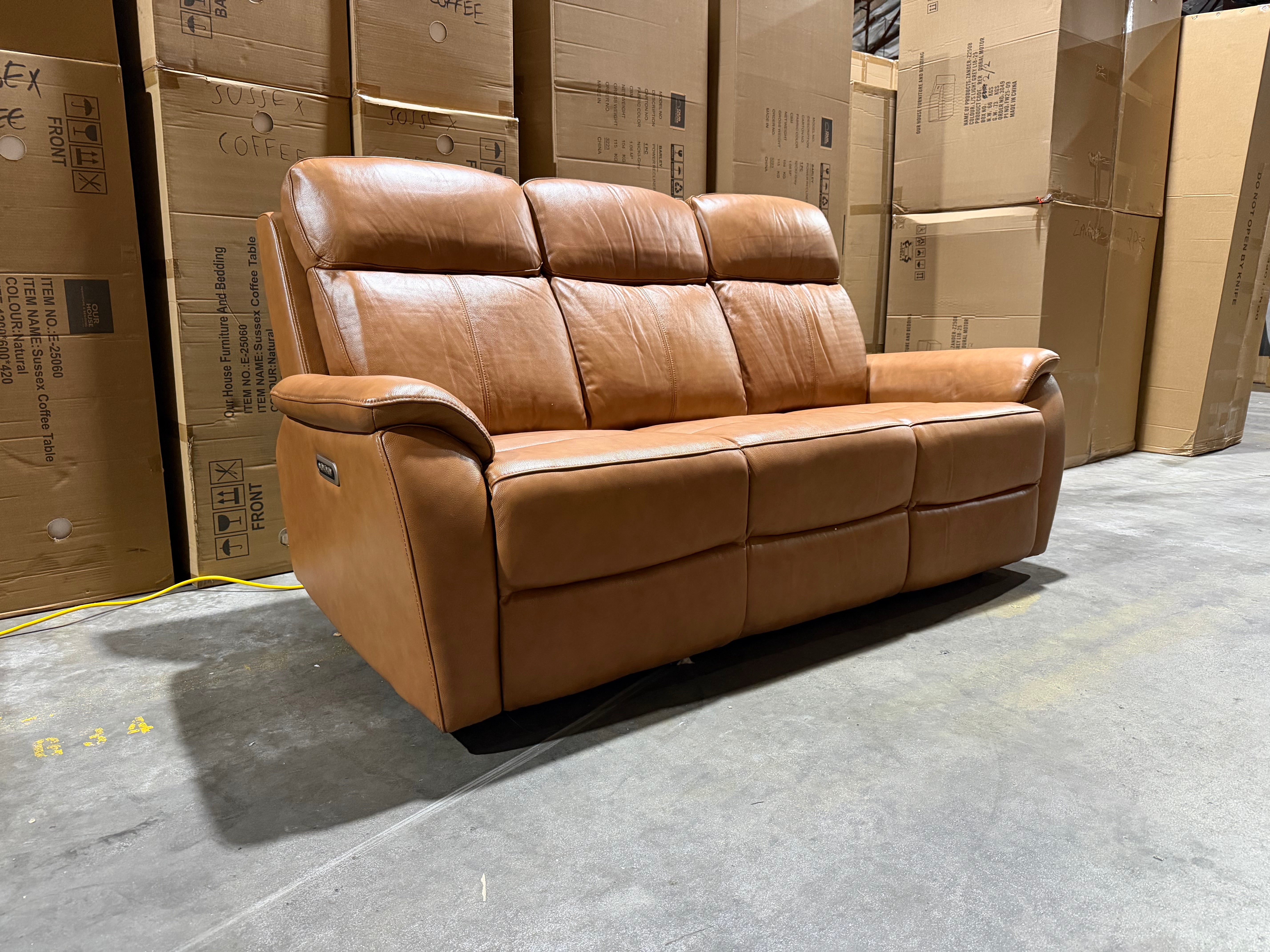 Icon 3 seater with Triple Mech Electric Seat, Headrest & Lumbar In Tan