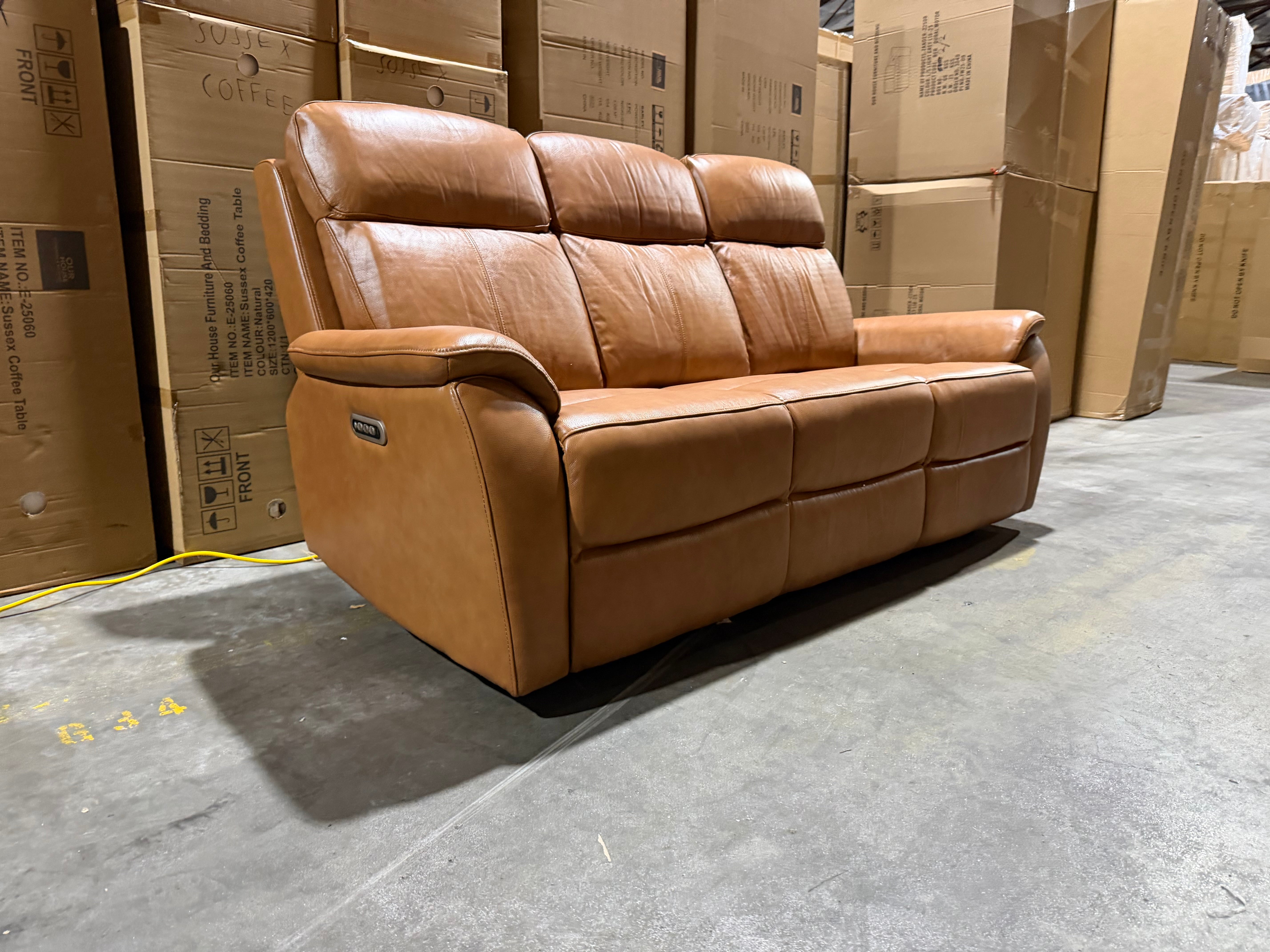 Icon 3 seater with Triple Mech Electric Seat, Headrest & Lumbar In Tan