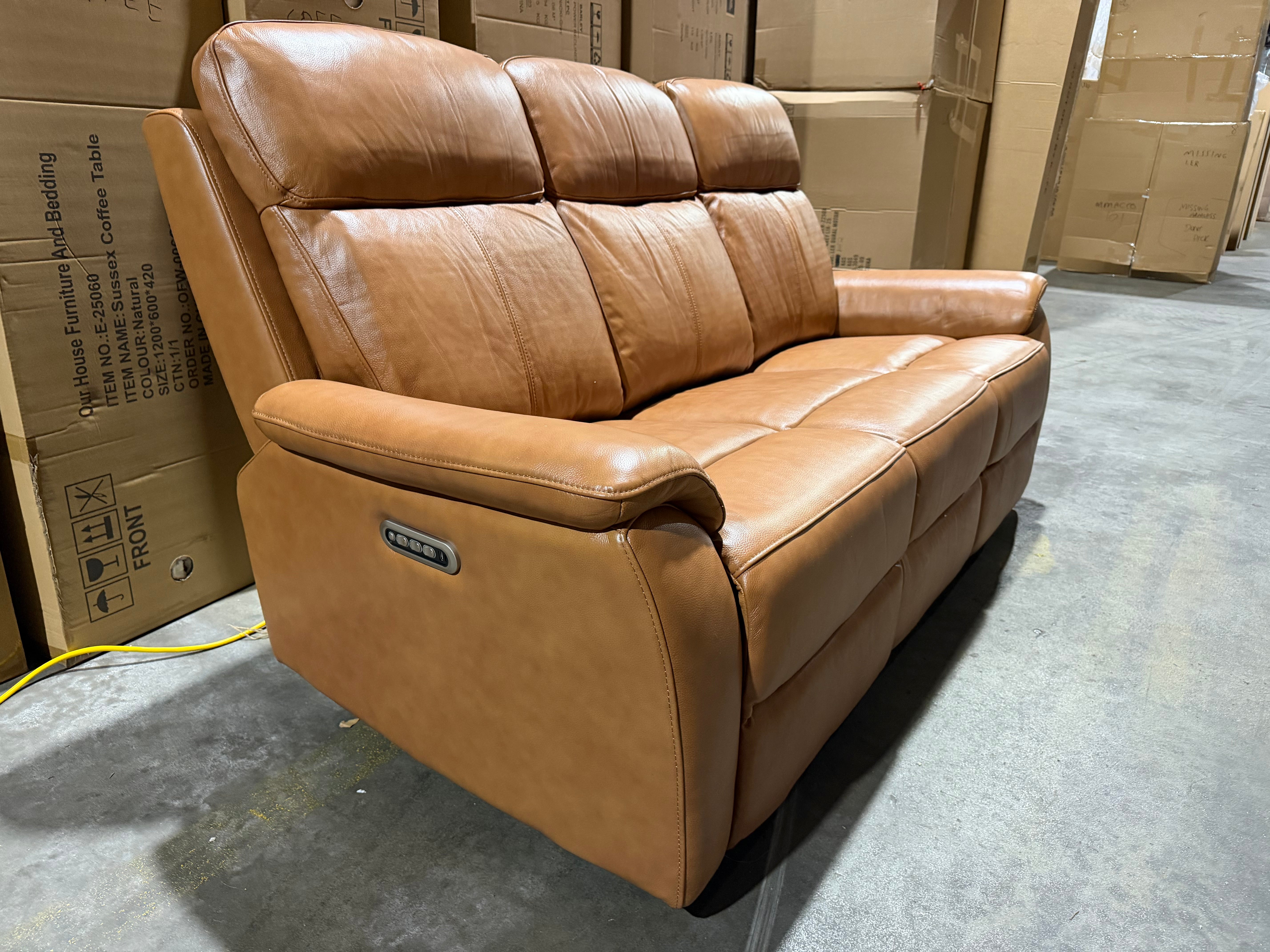 Icon 3 seater with Triple Mech Electric Seat, Headrest & Lumbar In Tan