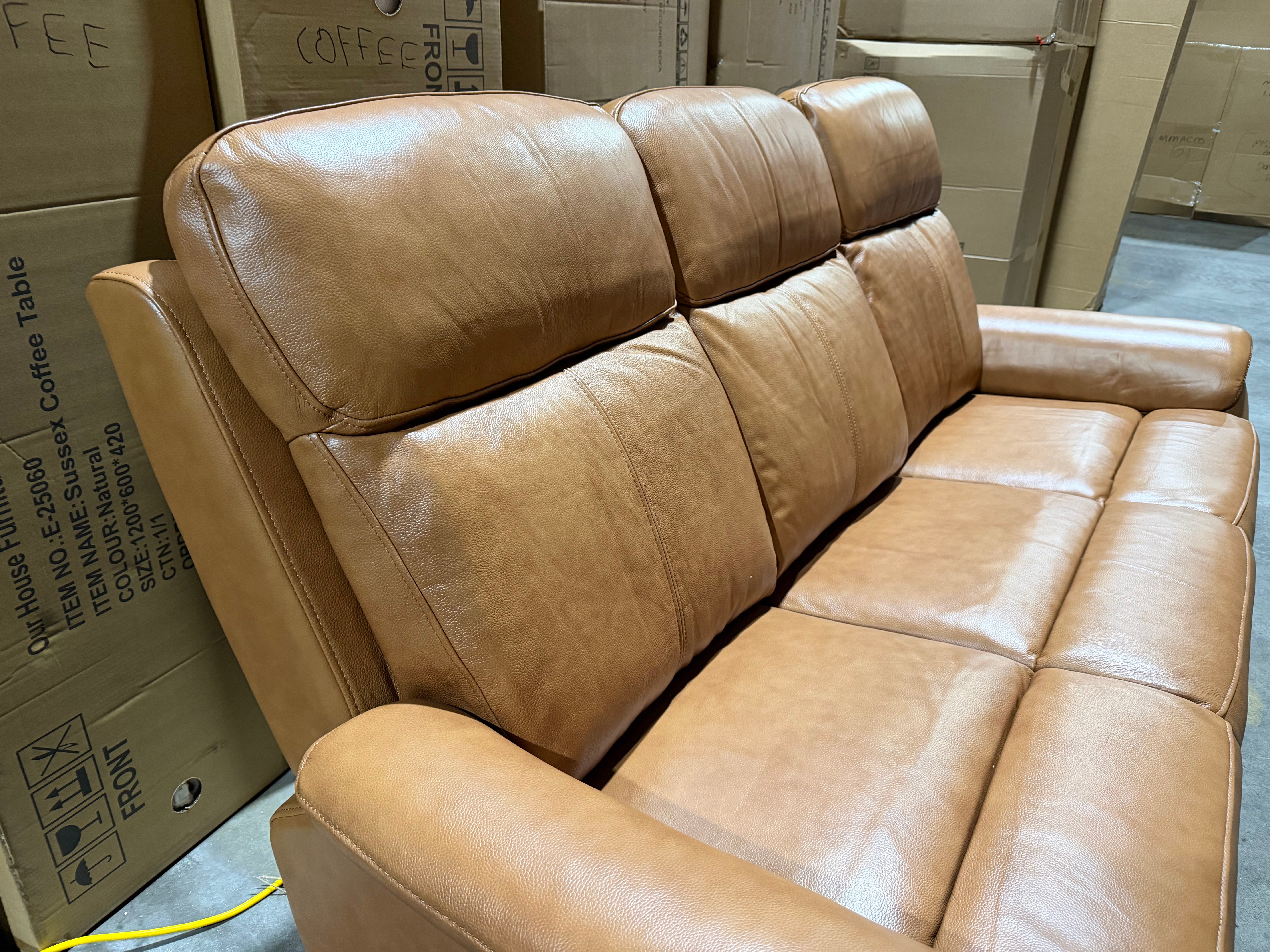 Icon 3 seater with Triple Mech Electric Seat, Headrest & Lumbar In Tan