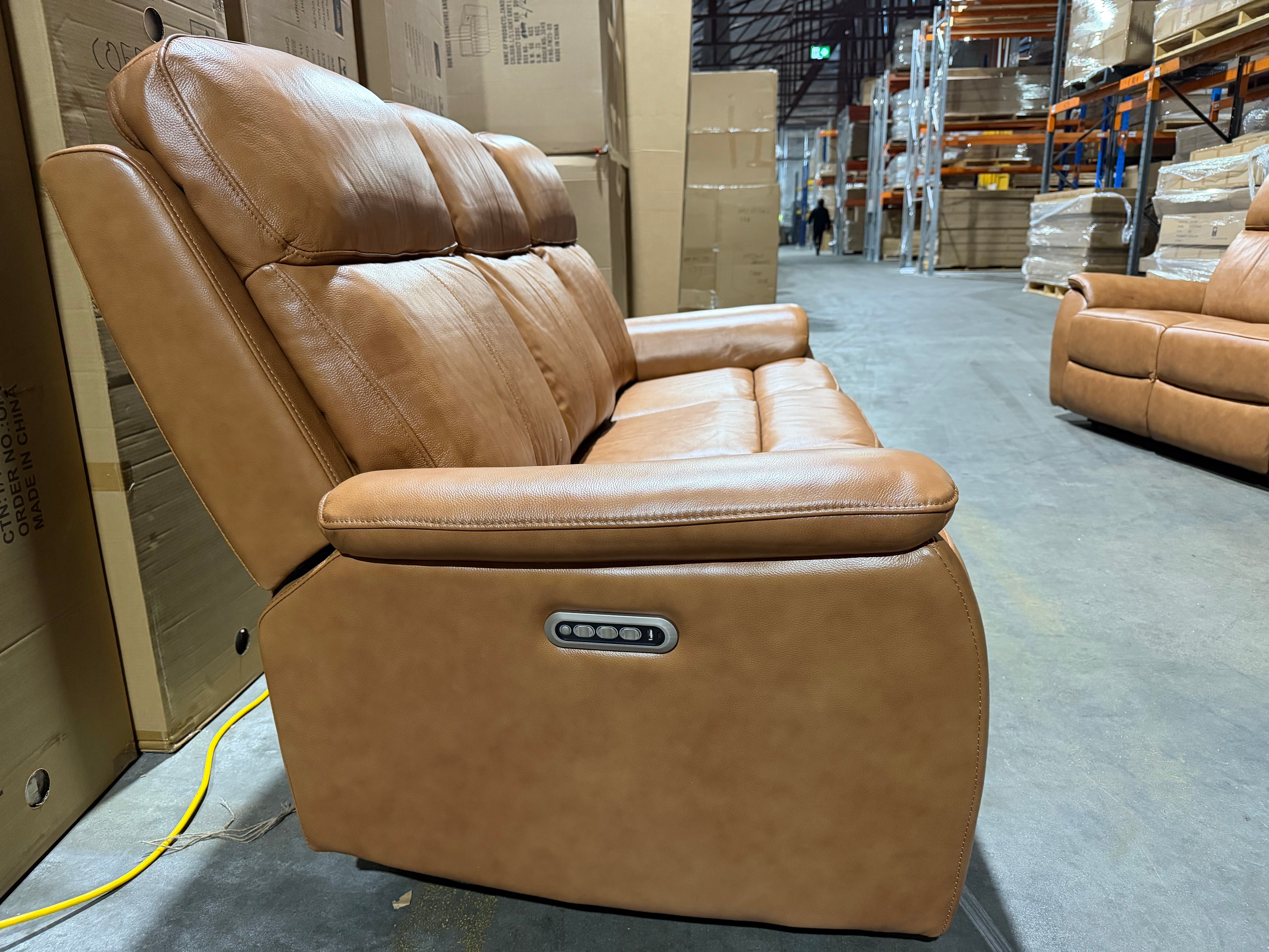 Icon 3 seater with Triple Mech Electric Seat, Headrest & Lumbar In Tan