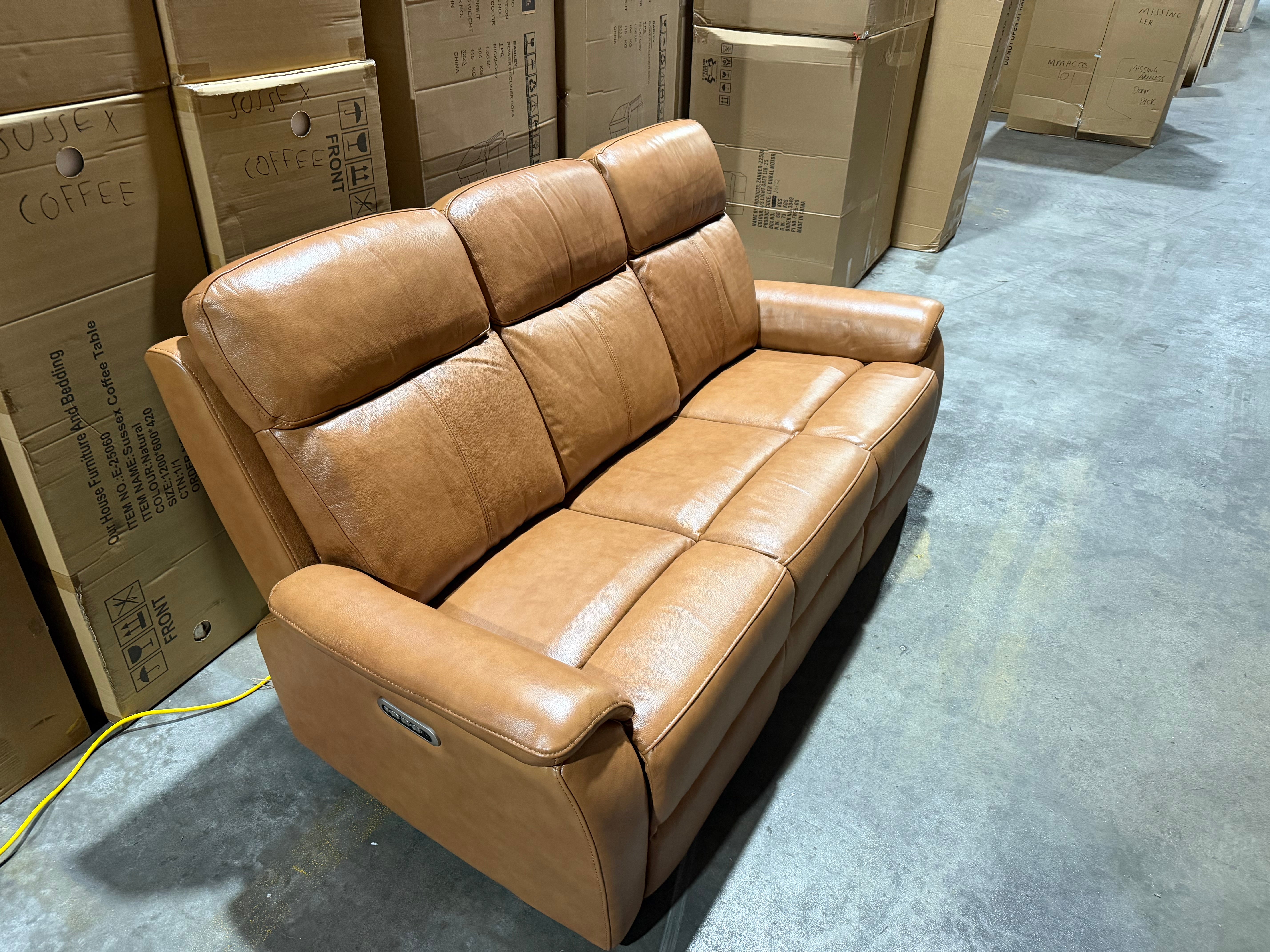 Icon 3 seater with Triple Mech Electric Seat, Headrest & Lumbar In Tan