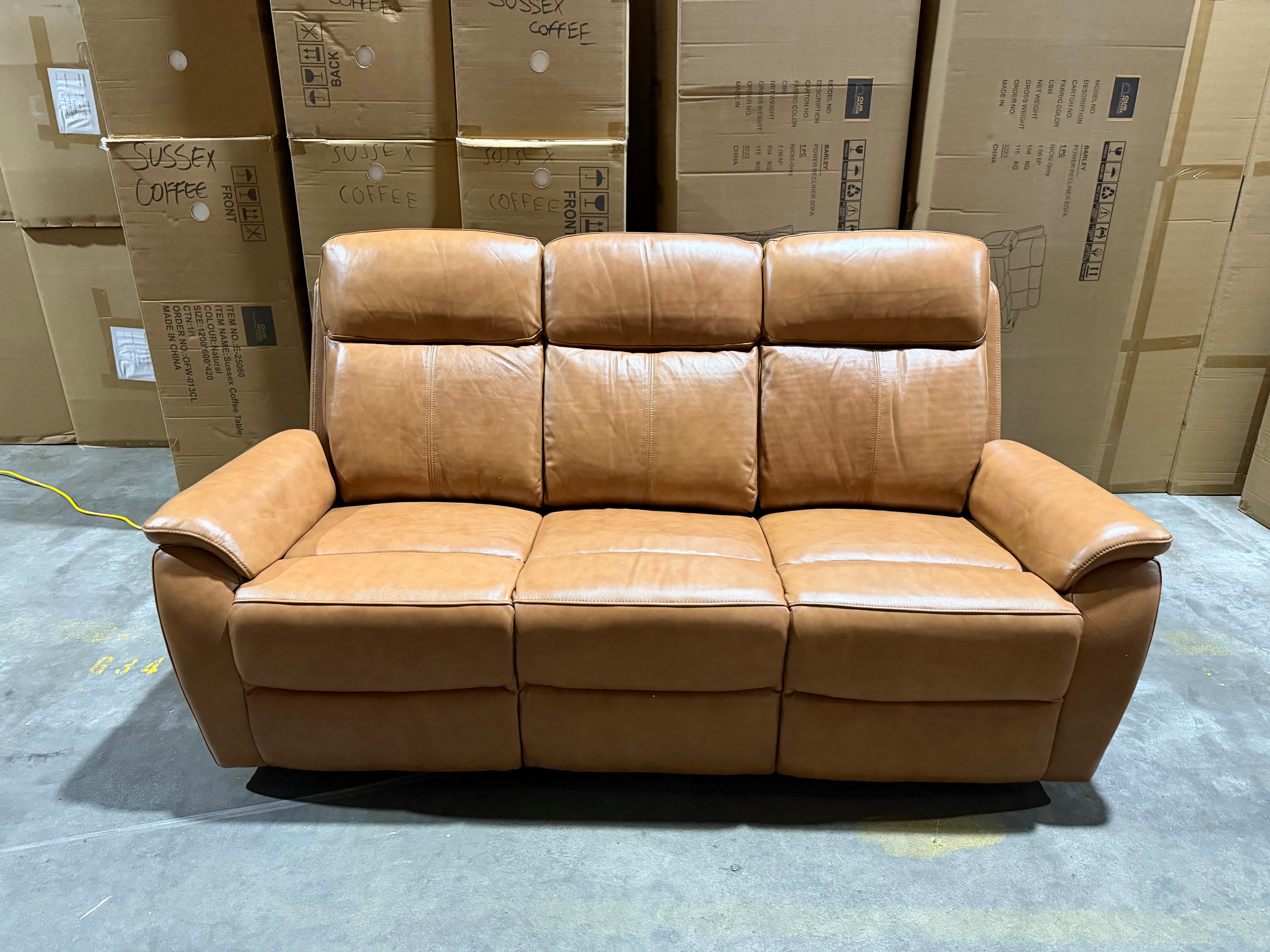 Icon 3 seater with Triple Mech Electric Seat, Headrest & Lumbar In Tan