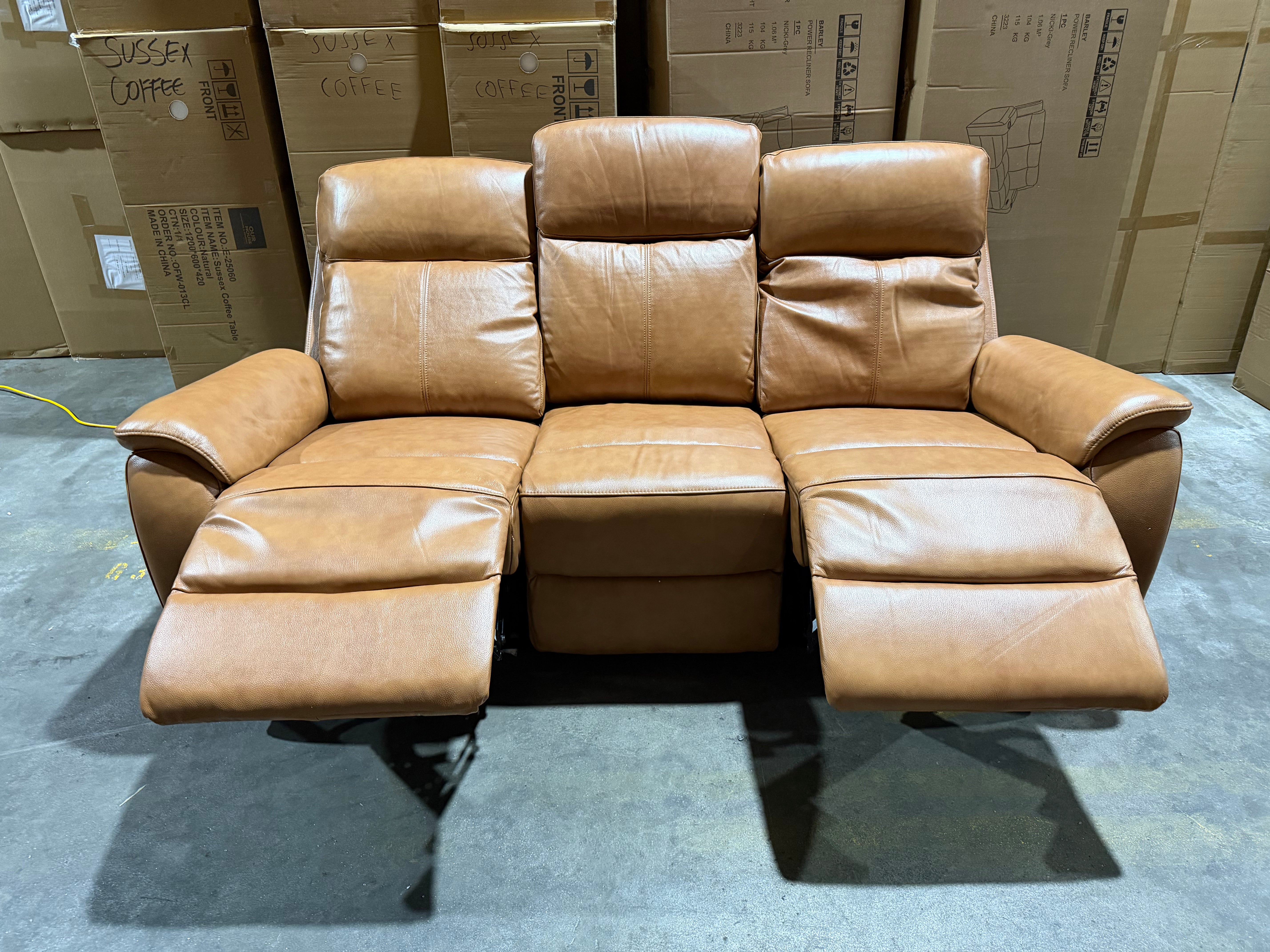 Icon 3 seater with Triple Mech Electric Seat, Headrest & Lumbar In Tan