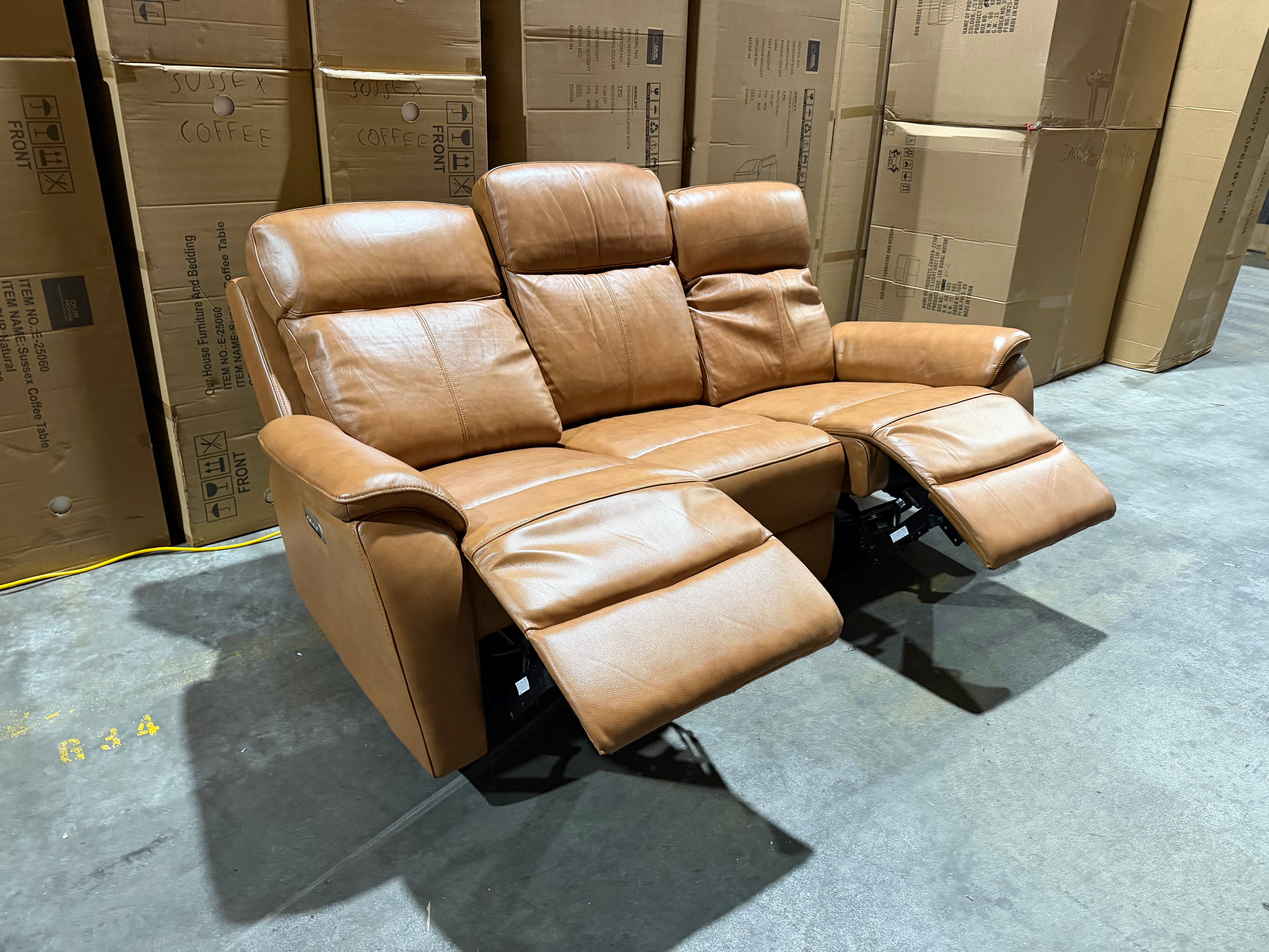 Icon 3 seater with Triple Mech Electric Seat, Headrest & Lumbar In Tan