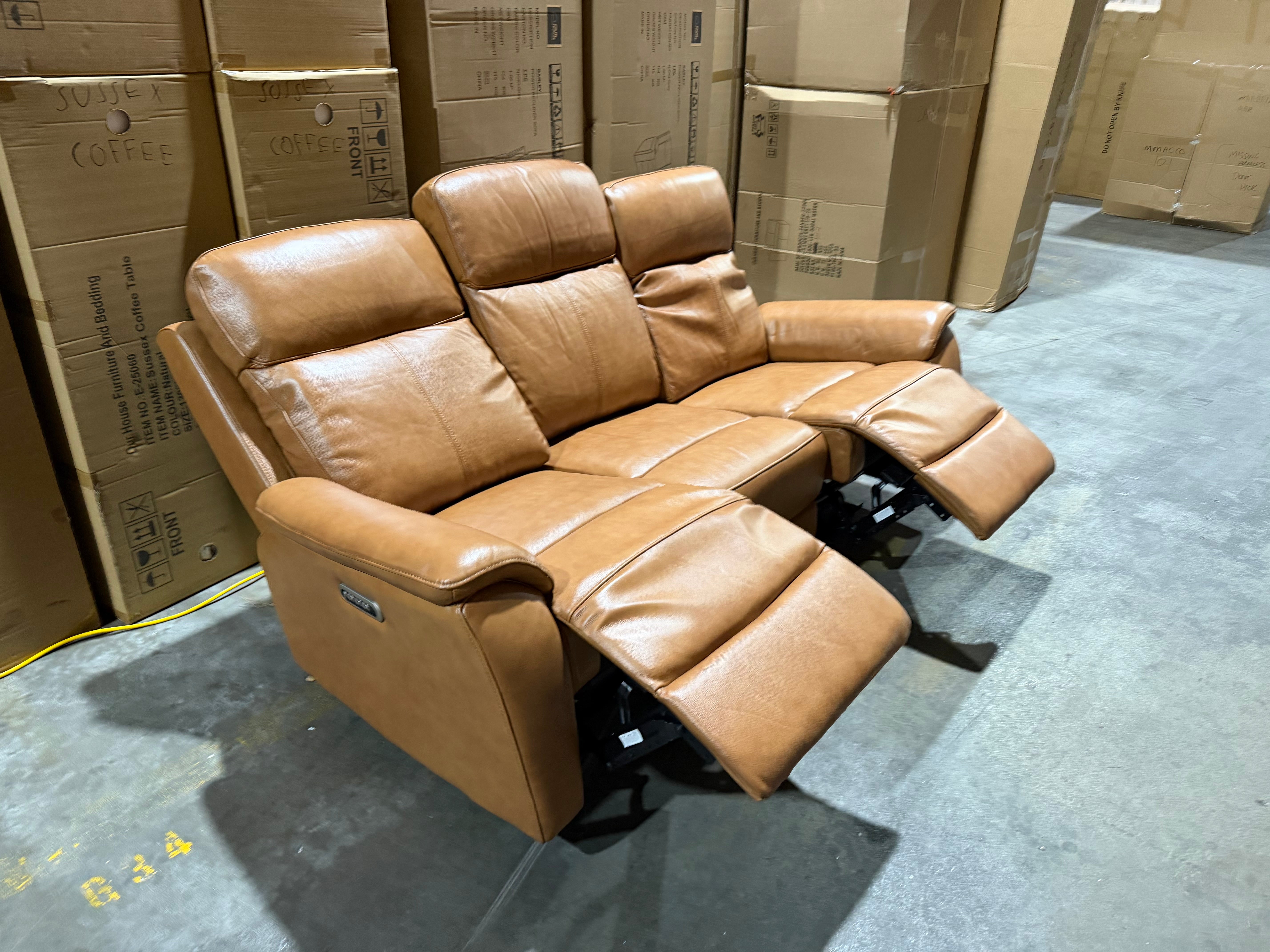 Icon 3 seater with Triple Mech Electric Seat, Headrest & Lumbar In Tan
