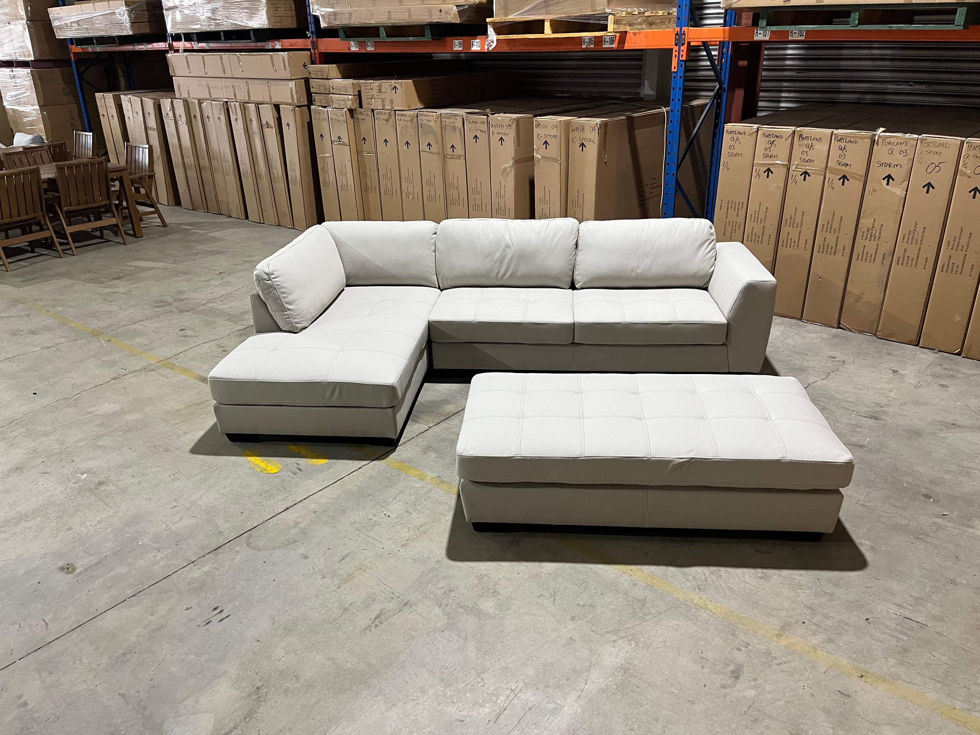 Olsen left chaise with ottoman in light grey