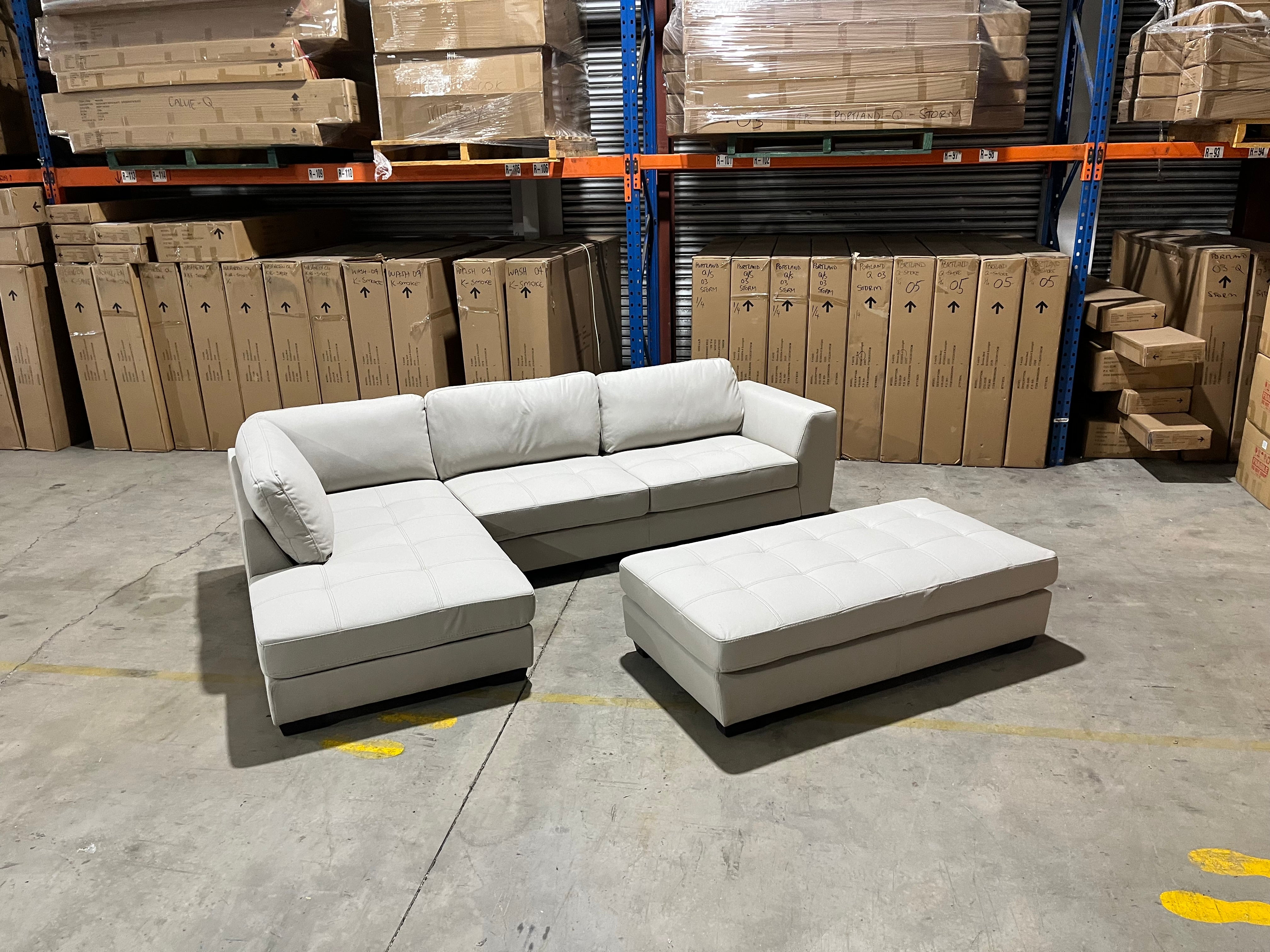 Olsen left chaise with ottoman in light grey