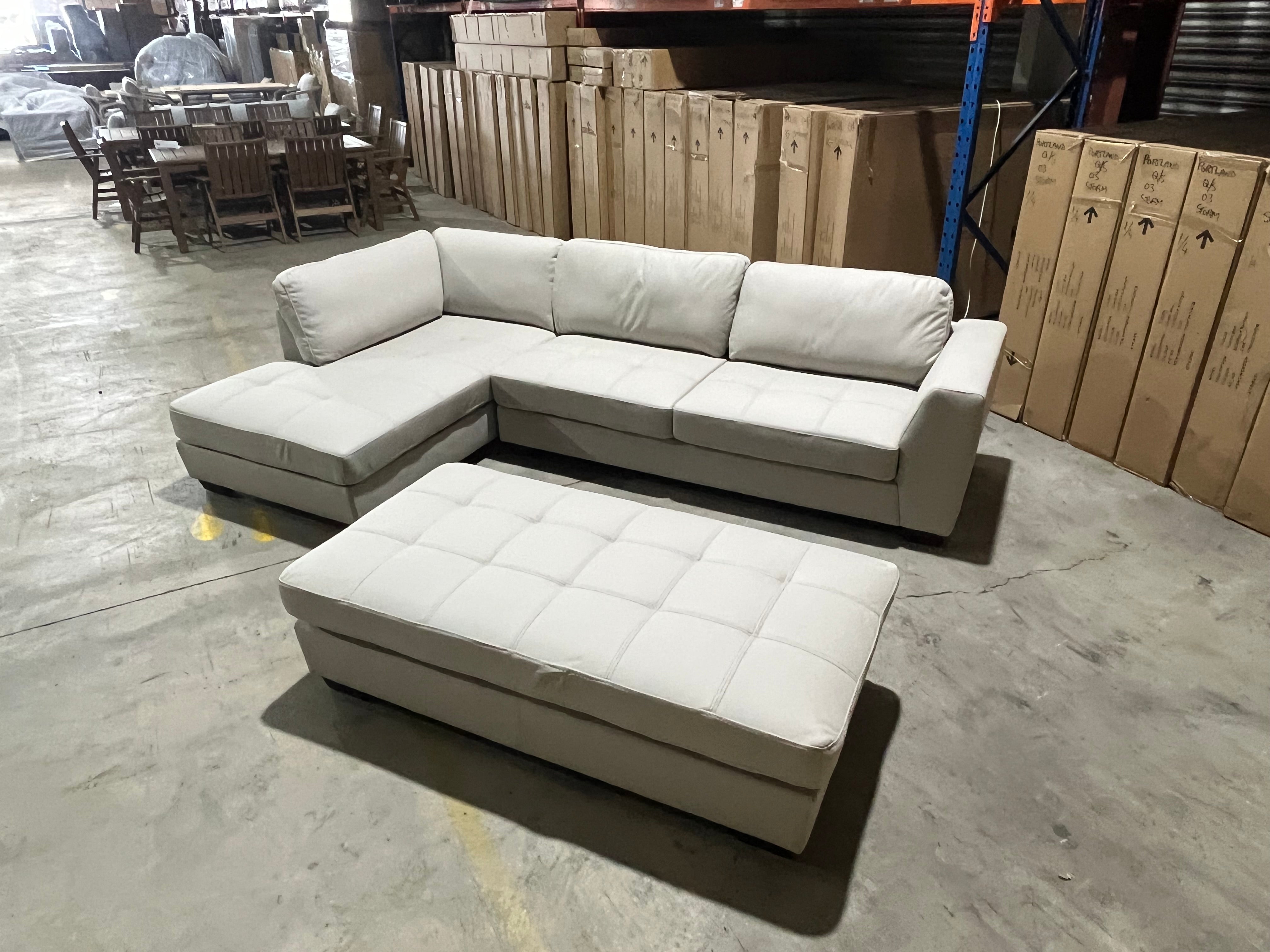 Olsen left chaise with ottoman in light grey